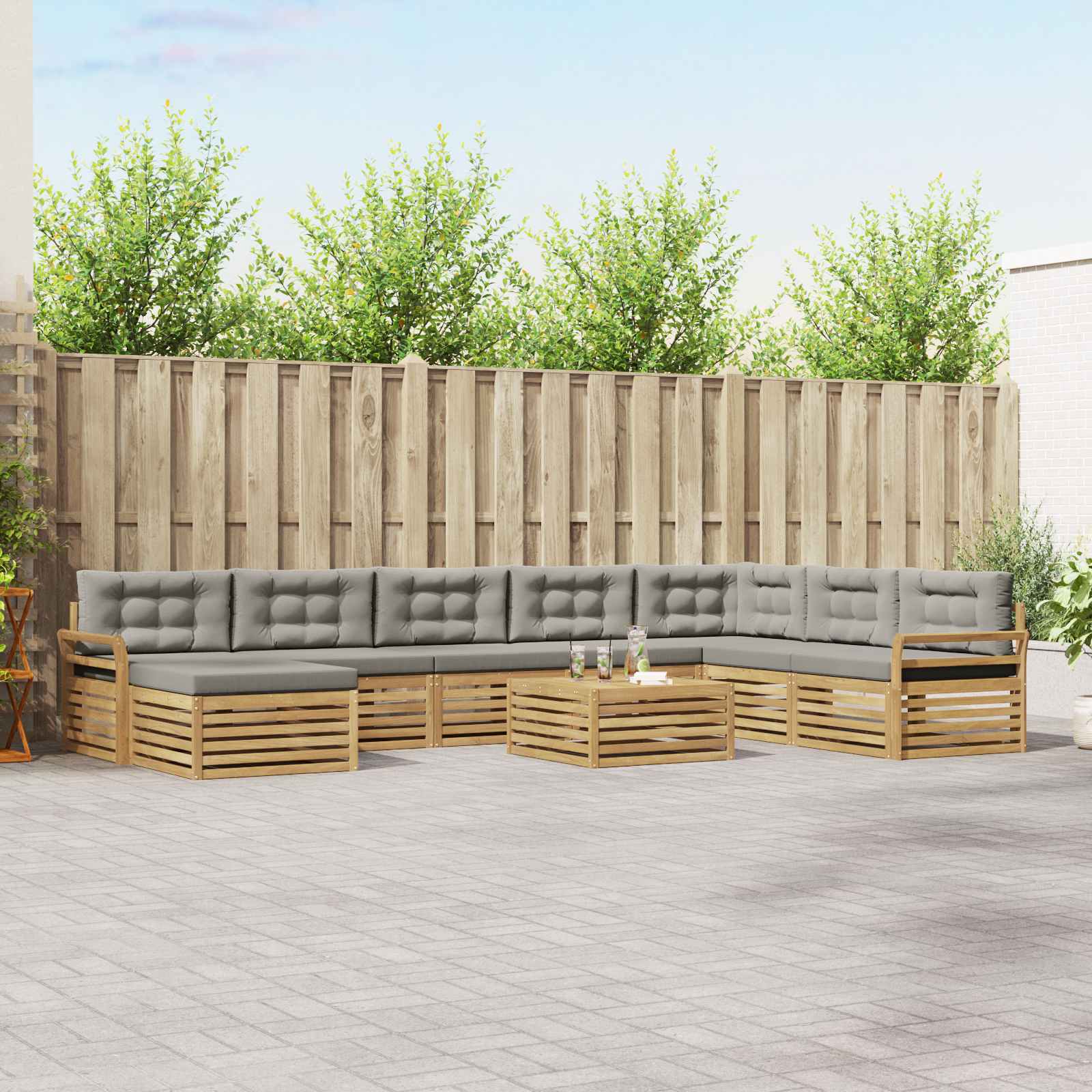 Outdoor-Sofagarnitur 9 pcs Weiß und Hellgrau Massivholz Akazie