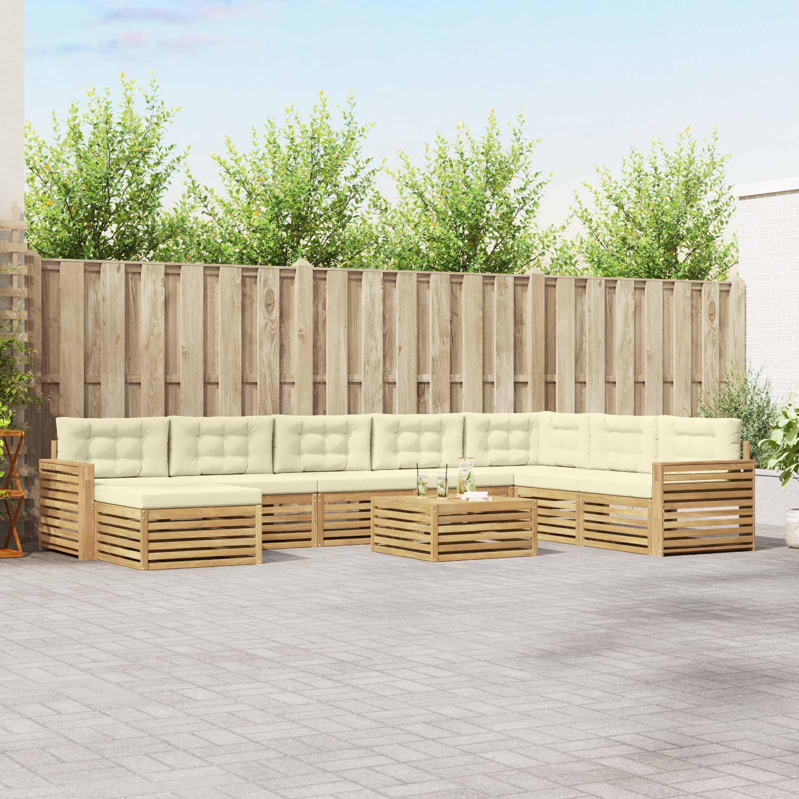 Outdoor-Sofagarnitur 9 pcs Weiß und Creme Massivholz Akazie