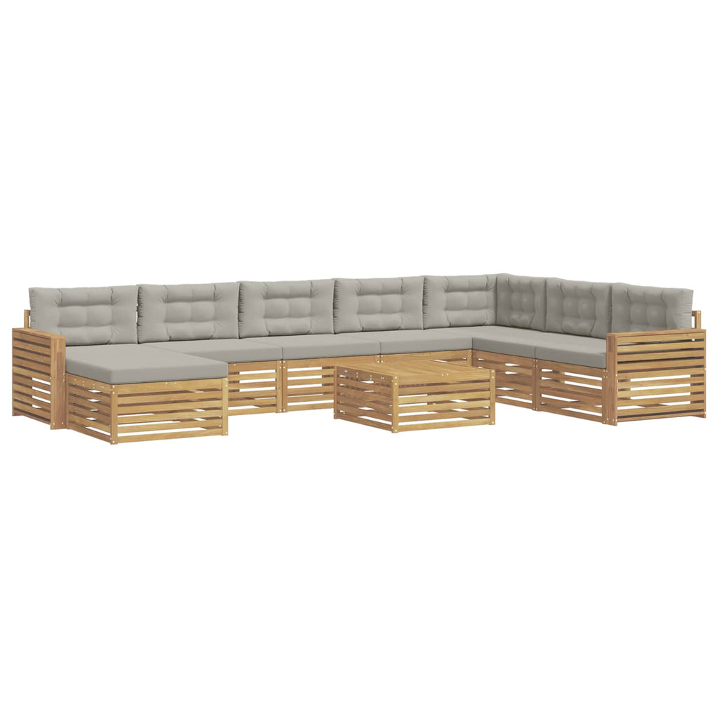 Outdoor-Sofagarnitur 9 pcs Weiß und Hellgrau Massivholz Akazie