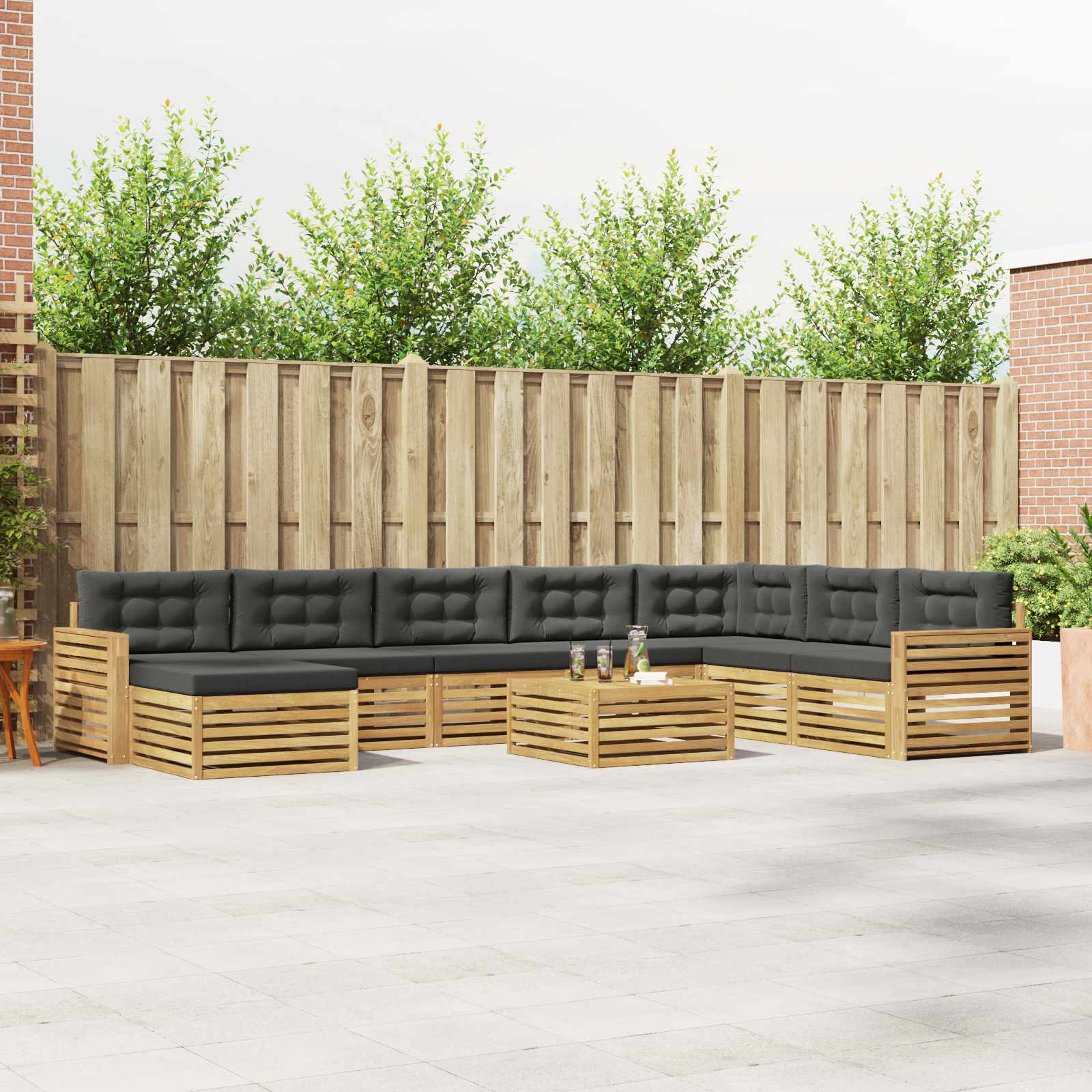 Outdoor-Sofagarnitur 9 pcs Weiß und Anthrazit Massivholz Akazie