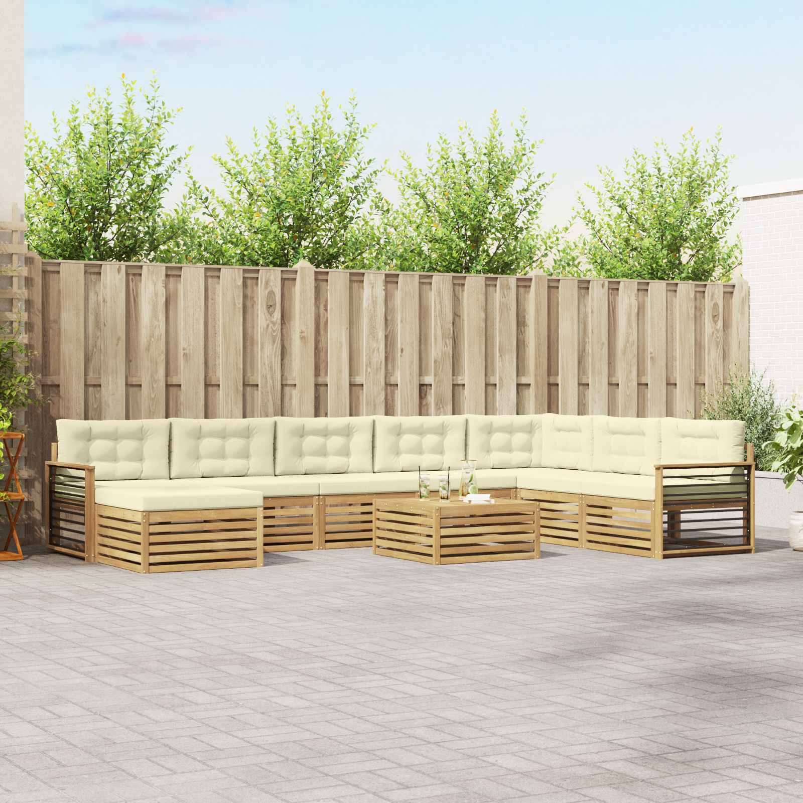 Outdoor-Sofagarnitur 9 pcs Weiß und Creme Massivholz Akazie
