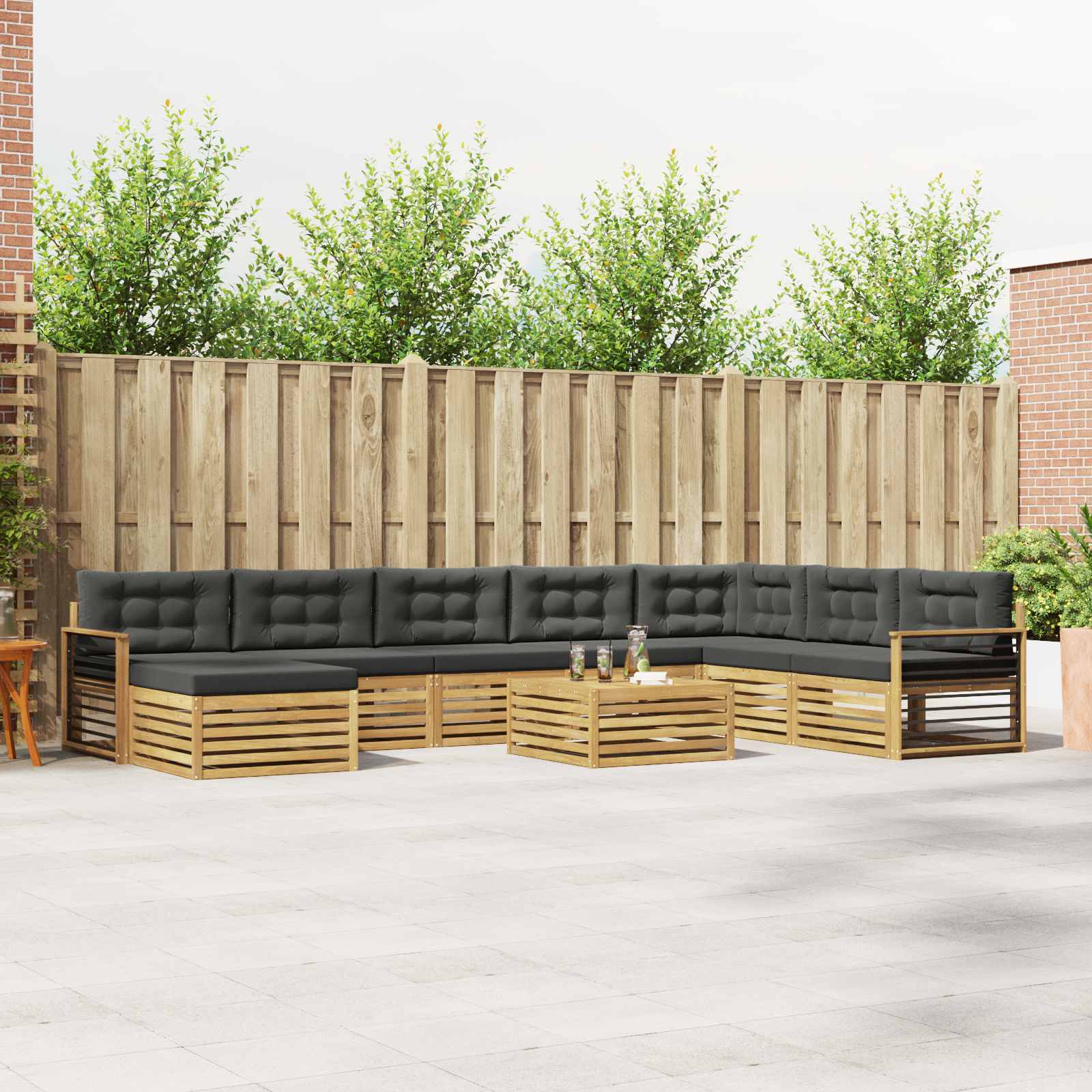 Outdoor-Sofagarnitur 9 pcs Weiß und Anthrazit Massivholz Akazie