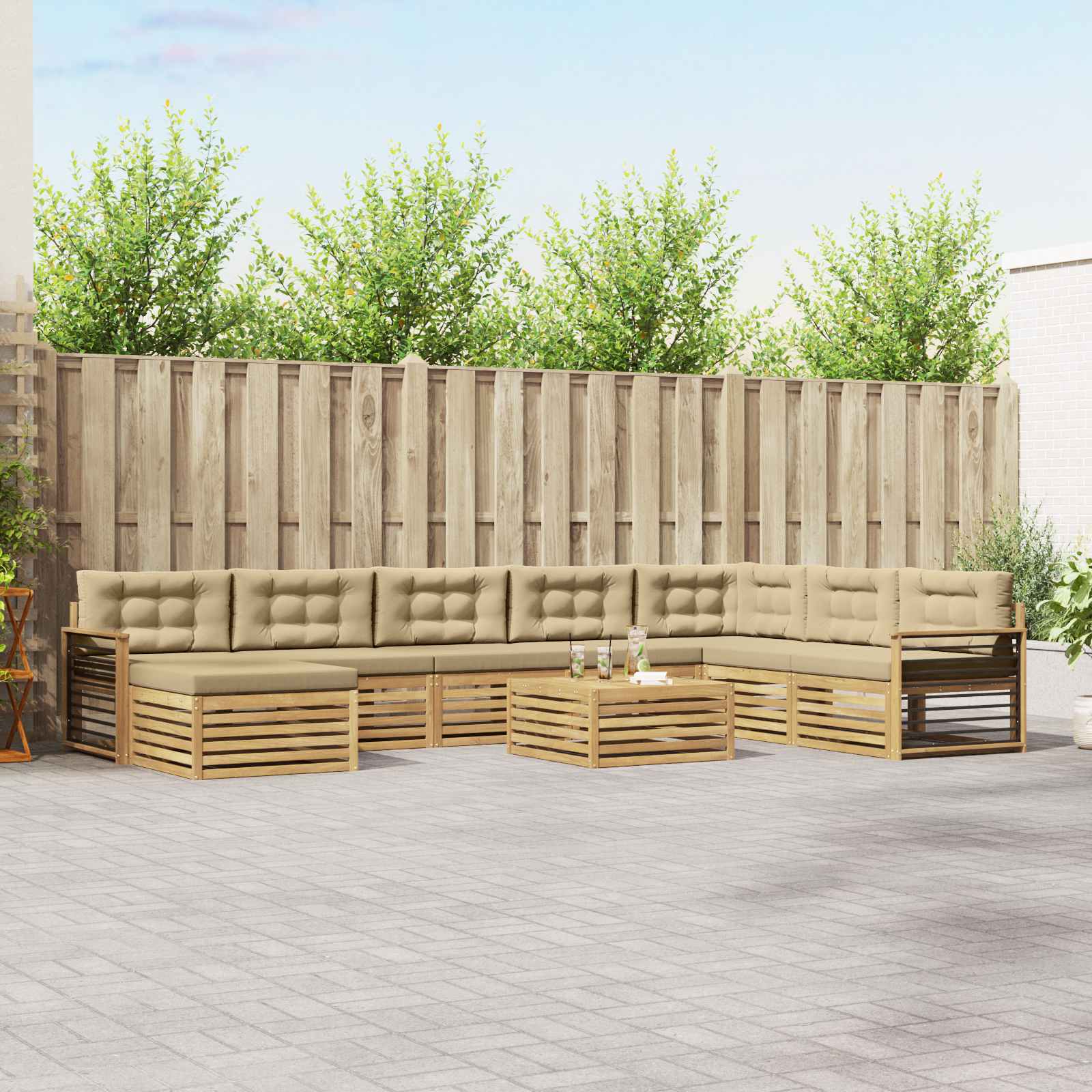 Outdoor-Sofagarnitur 9 pcs Weiß und Beige Massivholz Akazie
