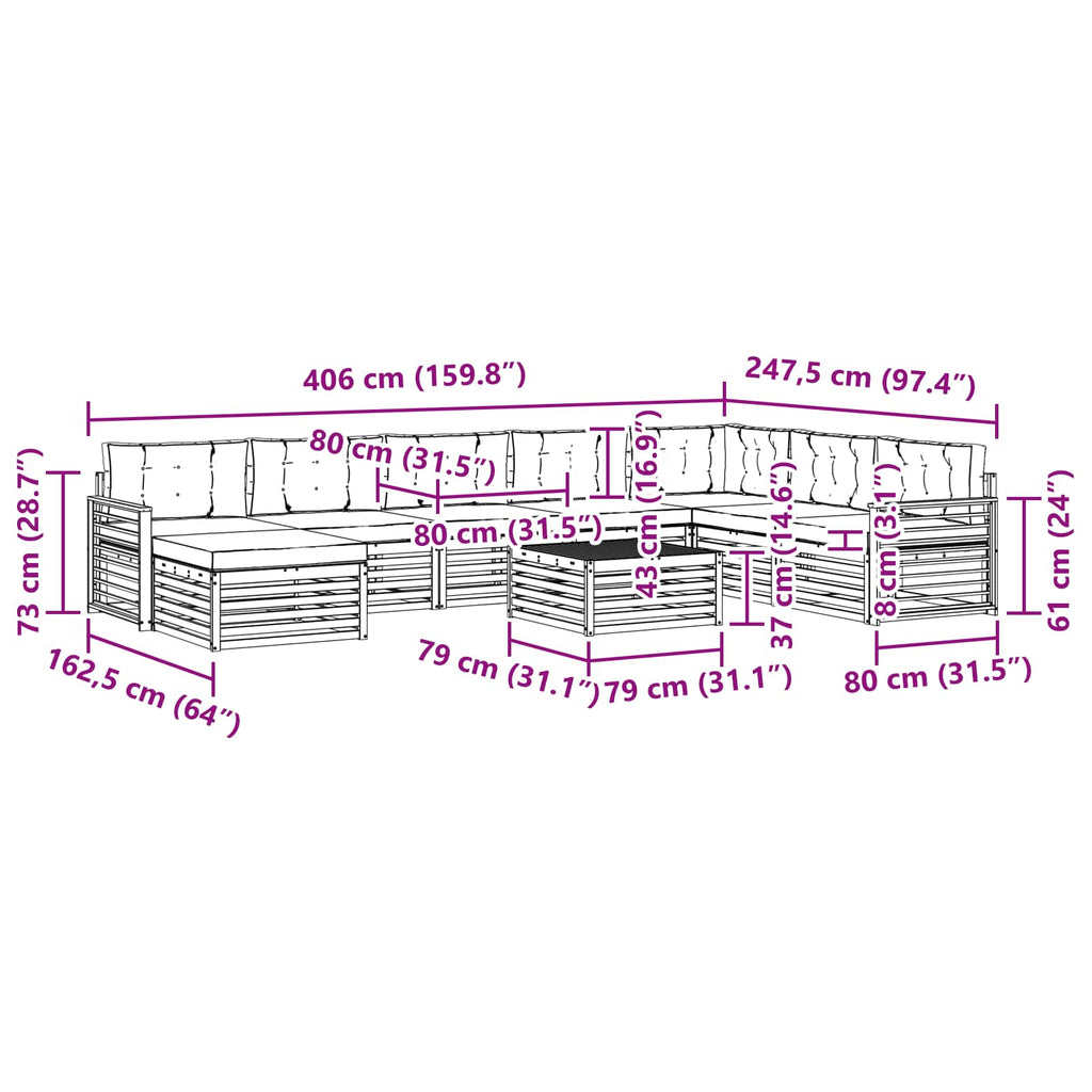 Outdoor-Sofagarnitur 9 pcs Weiß und Beige Massivholz Akazie