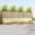 Outdoor-Sofagarnitur mit Kissen 9 pcs Weiß und Creme Polyester