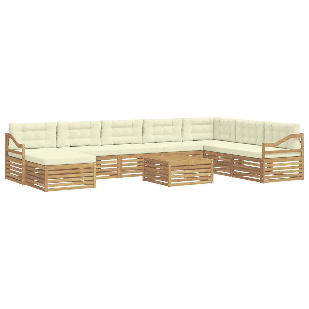 Outdoor-Sofagarnitur mit Kissen 9 pcs Weiß und Creme Polyester