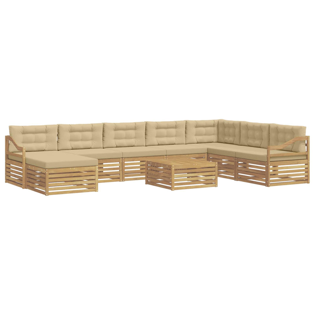 Outdoor-Sofagarnitur mit Kissen 9 pcs Weiß und Beige Polyester