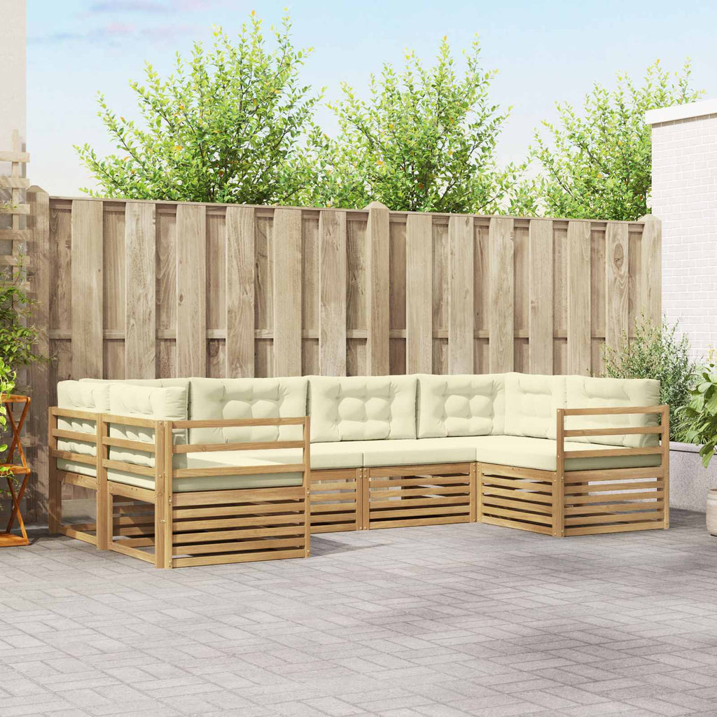 Outdoor-Sofagarnitur mit Kissen 6 pcs Weiß und Creme Polyester