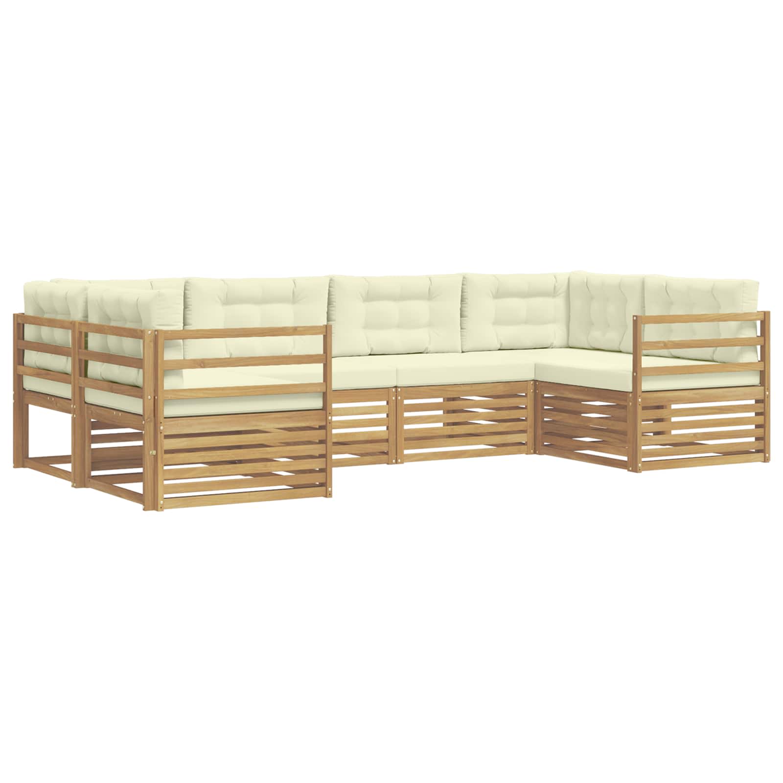 Outdoor-Sofagarnitur mit Kissen 6 pcs Weiß und Creme Polyester
