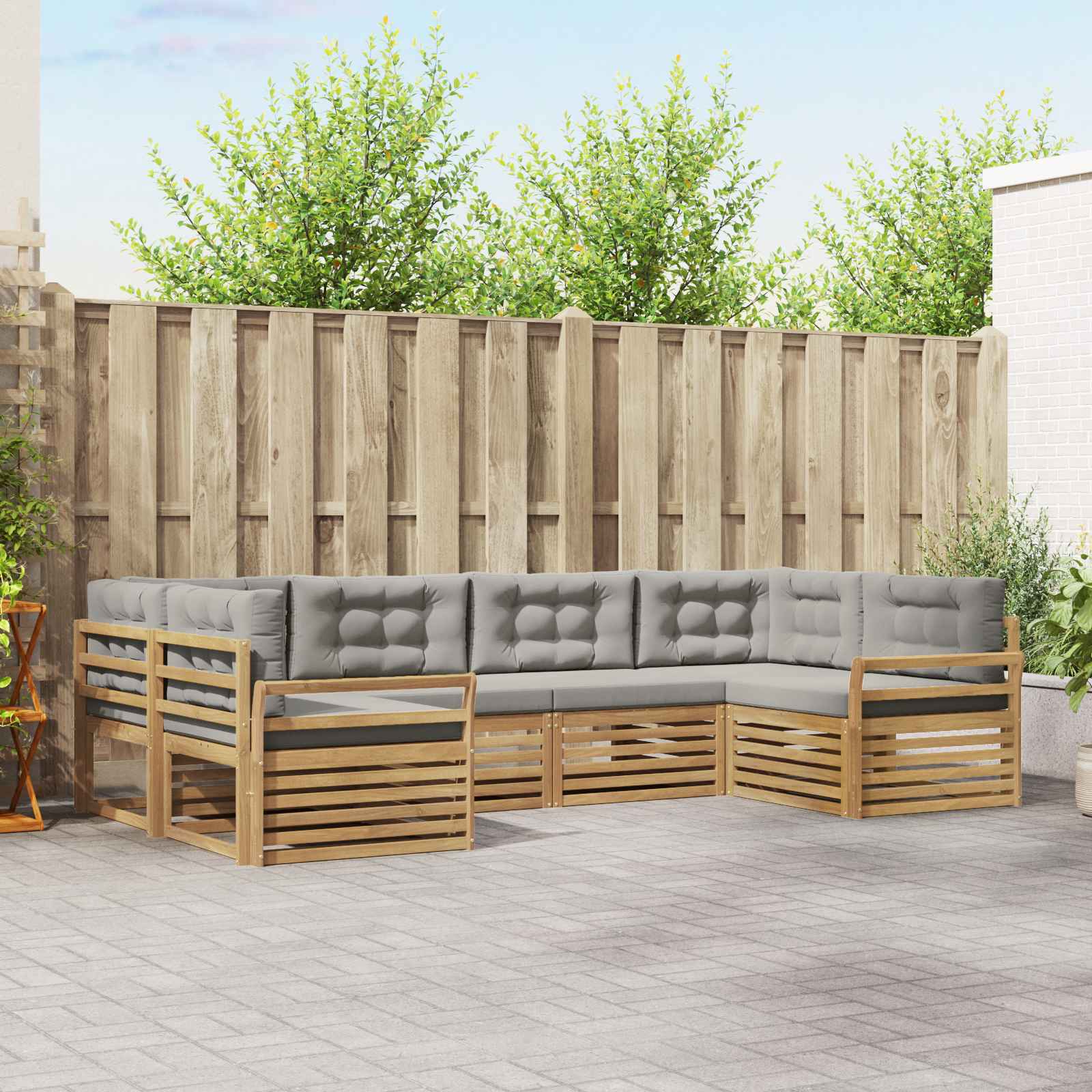 Outdoor-Sofagarnitur 6 pcs Weiß und Hellgrau Massivholz Akazie