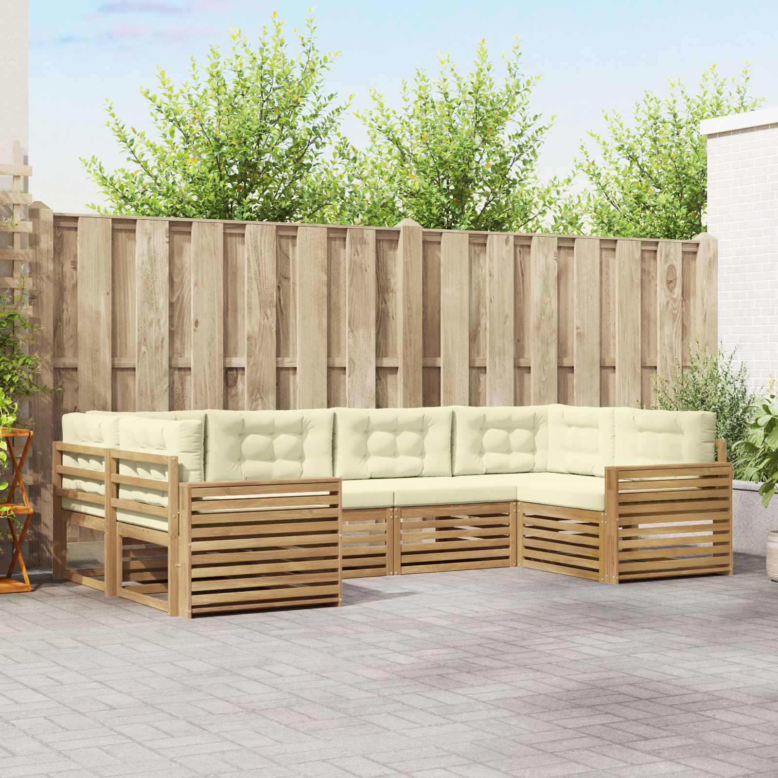 Outdoor-Sofagarnitur 6 pcs Weiß und Creme Massivholz Akazie