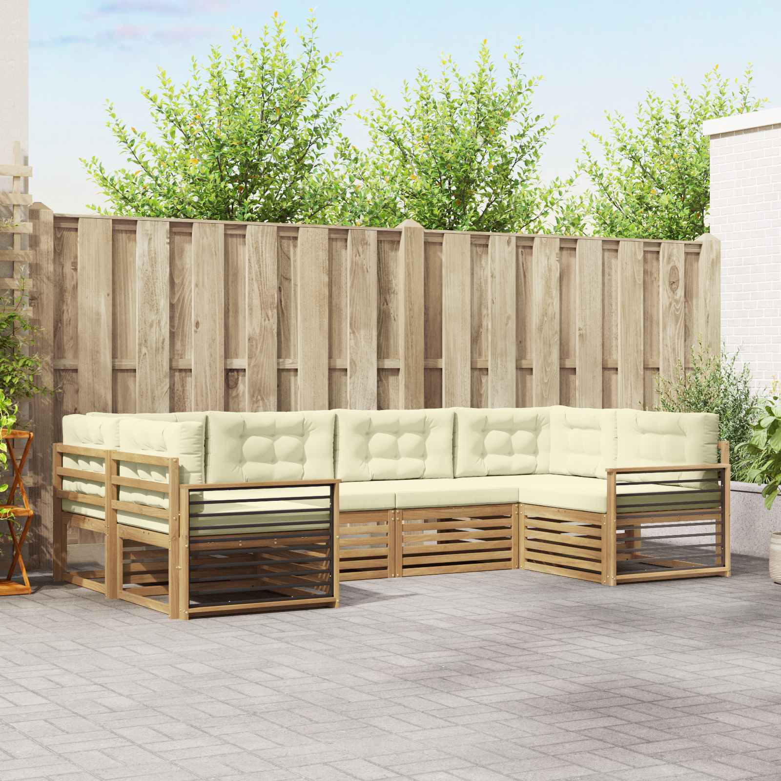 Outdoor-Sofagarnitur mit Kissen 6 pcs Weiß und Creme