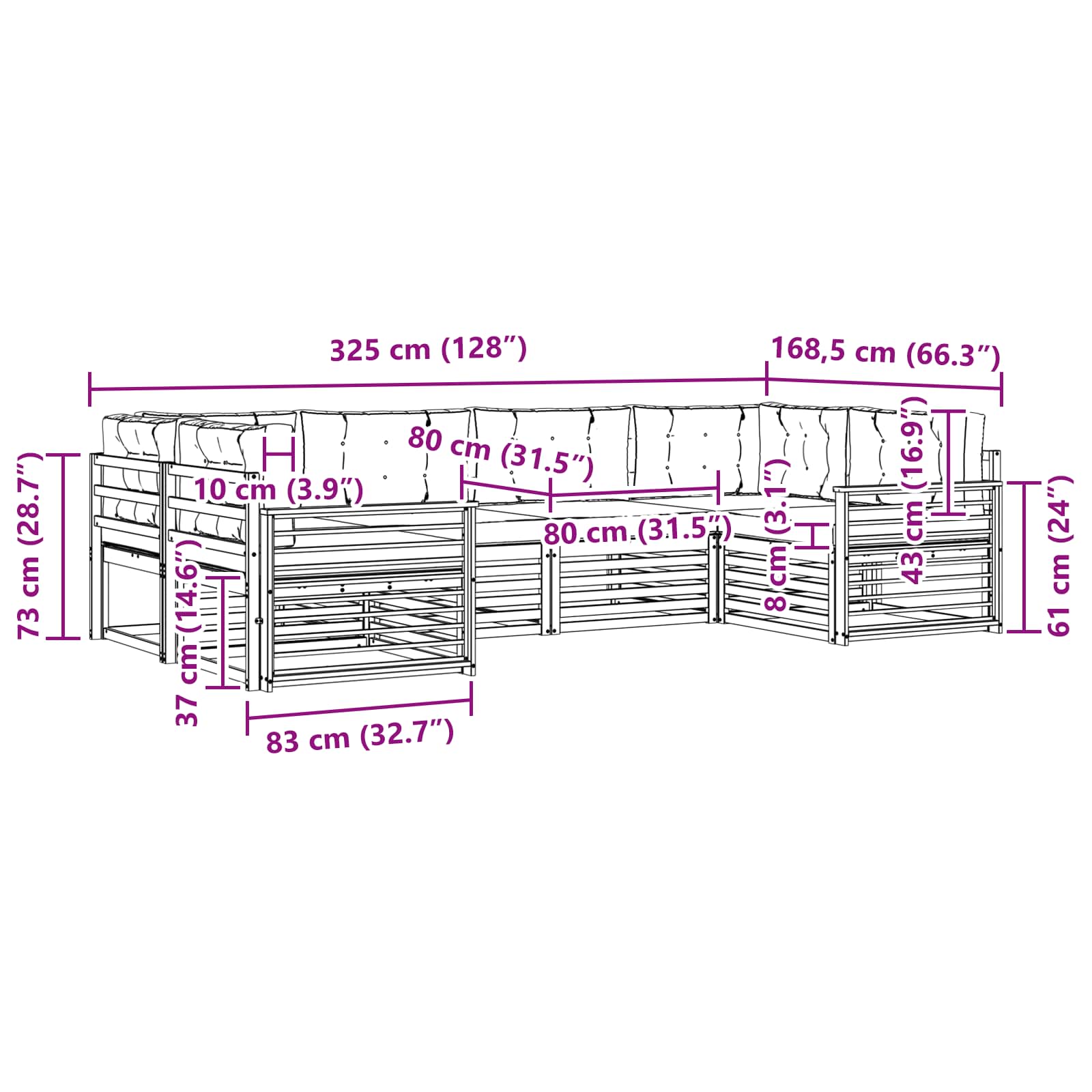 Outdoor-Sofagarnitur mit Kissen 6 pcs Weiß und Creme