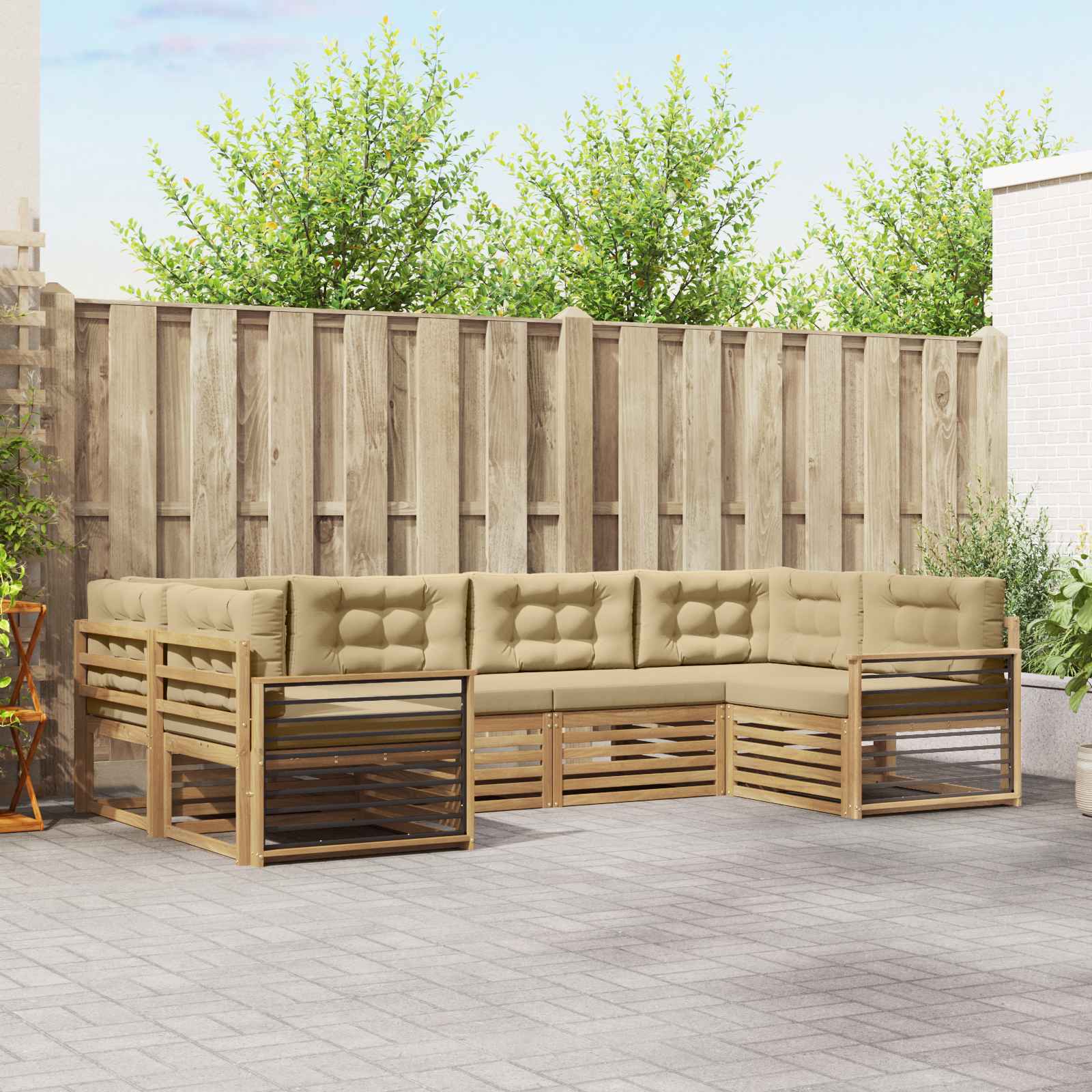Outdoor-Sofagarnitur mit Kissen 6 pcs Weiß und Beige