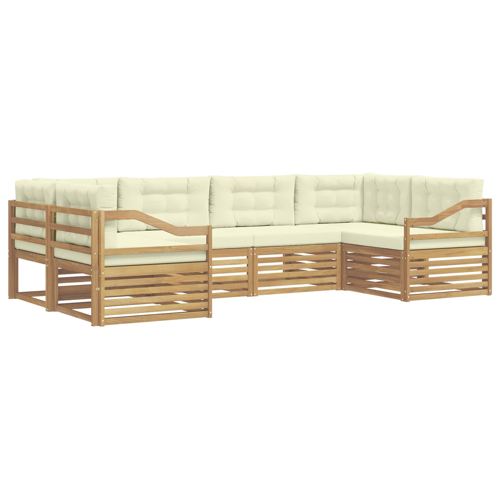 Outdoor-Sofagarnitur mit Kissen 6 pcs Weiß und Creme Polyester