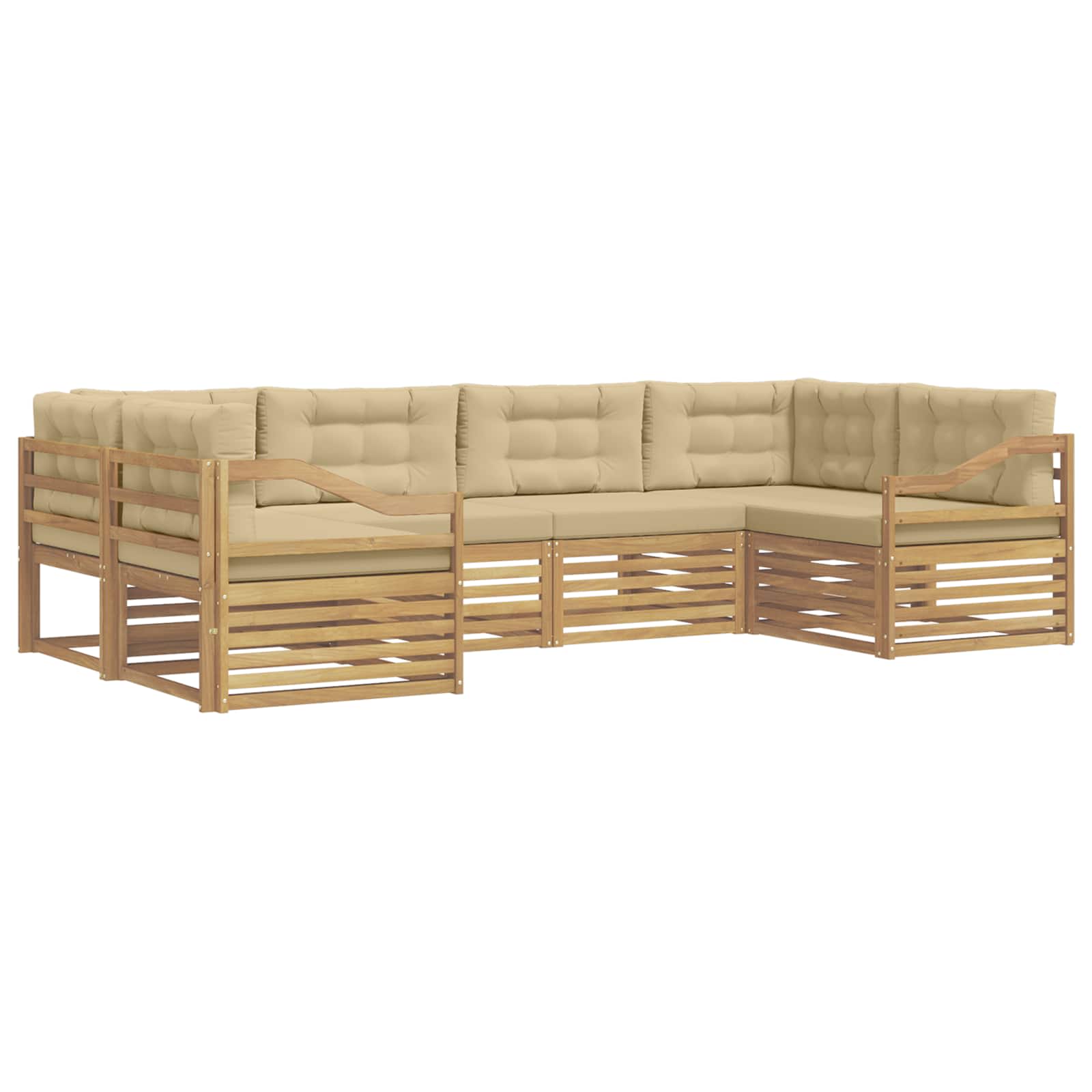 Outdoor-Sofagarnitur mit Kissen 6 pcs Weiß und Beige Polyester