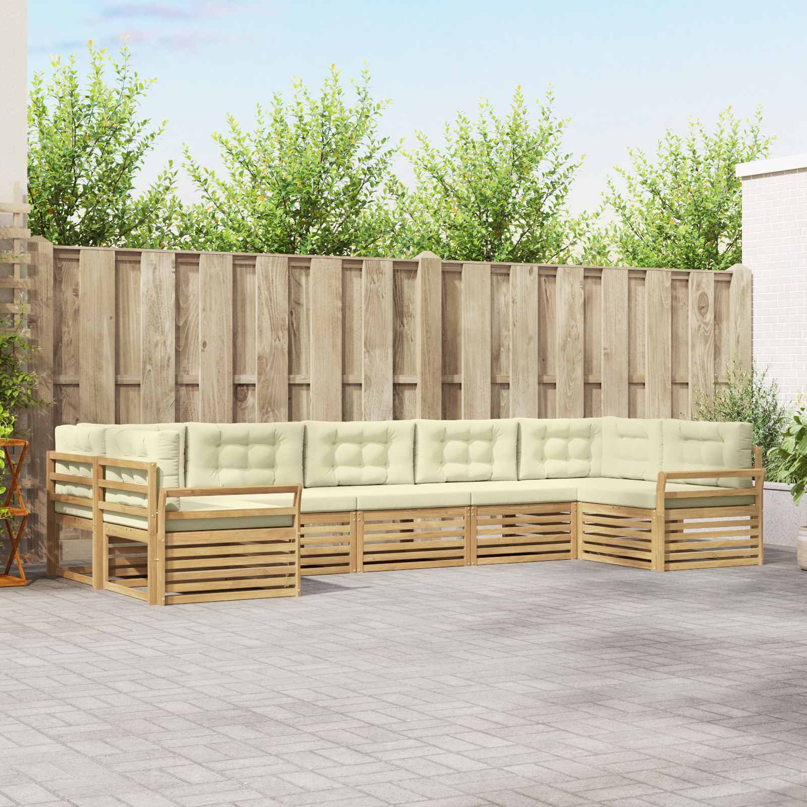 Outdoor-Sofagarnitur 7 pcs Weiß und Creme Massivholz Akazie
