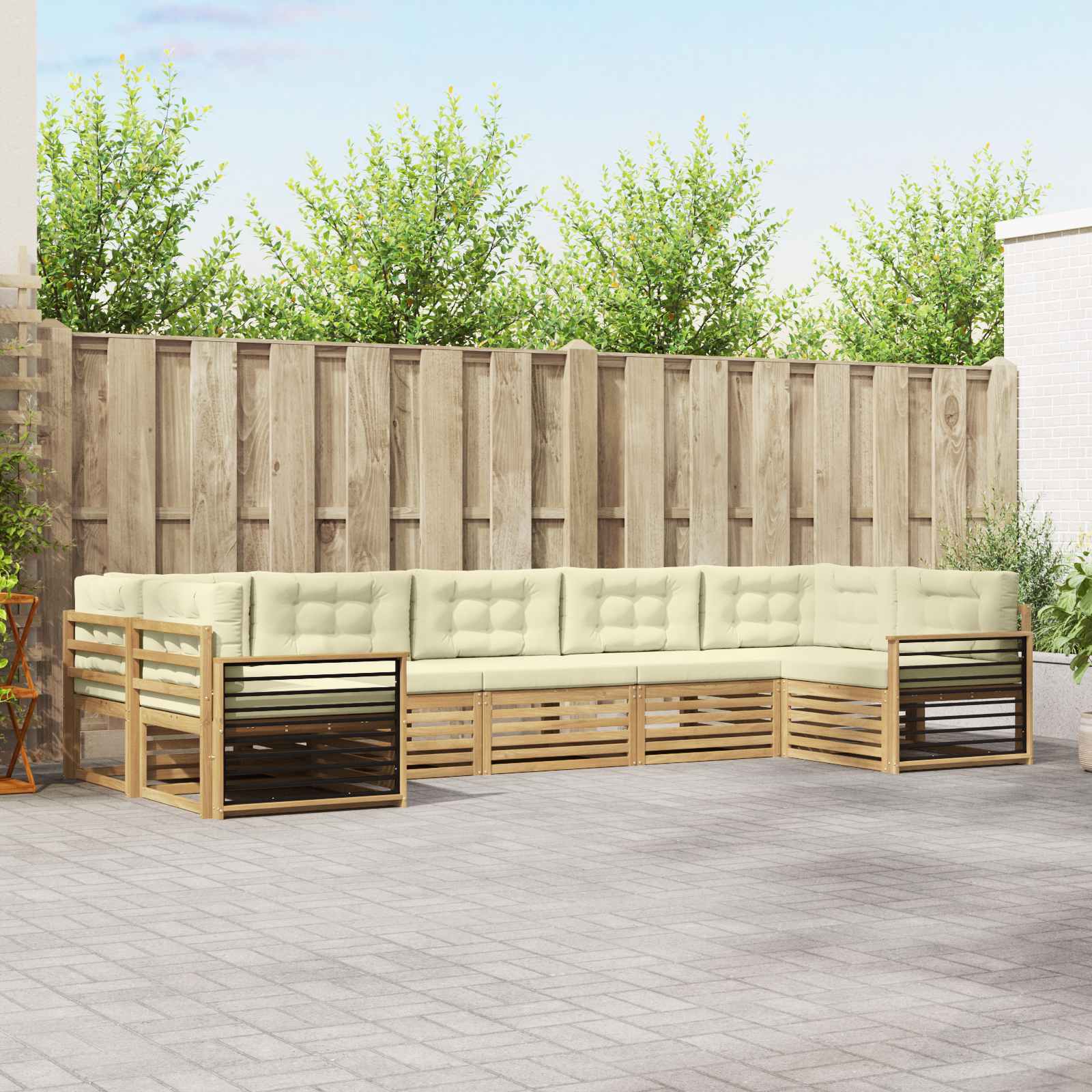 Outdoor-Sofagarnitur mit Kissen 7 pcs Weiß und Creme
