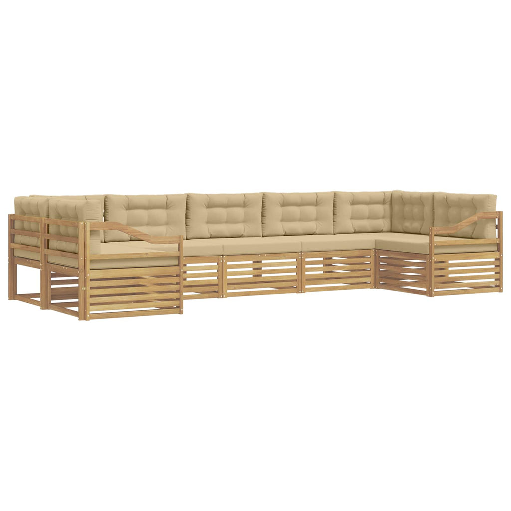 Outdoor-Sofagarnitur mit Kissen 7 pcs Weiß und Beige Polyester