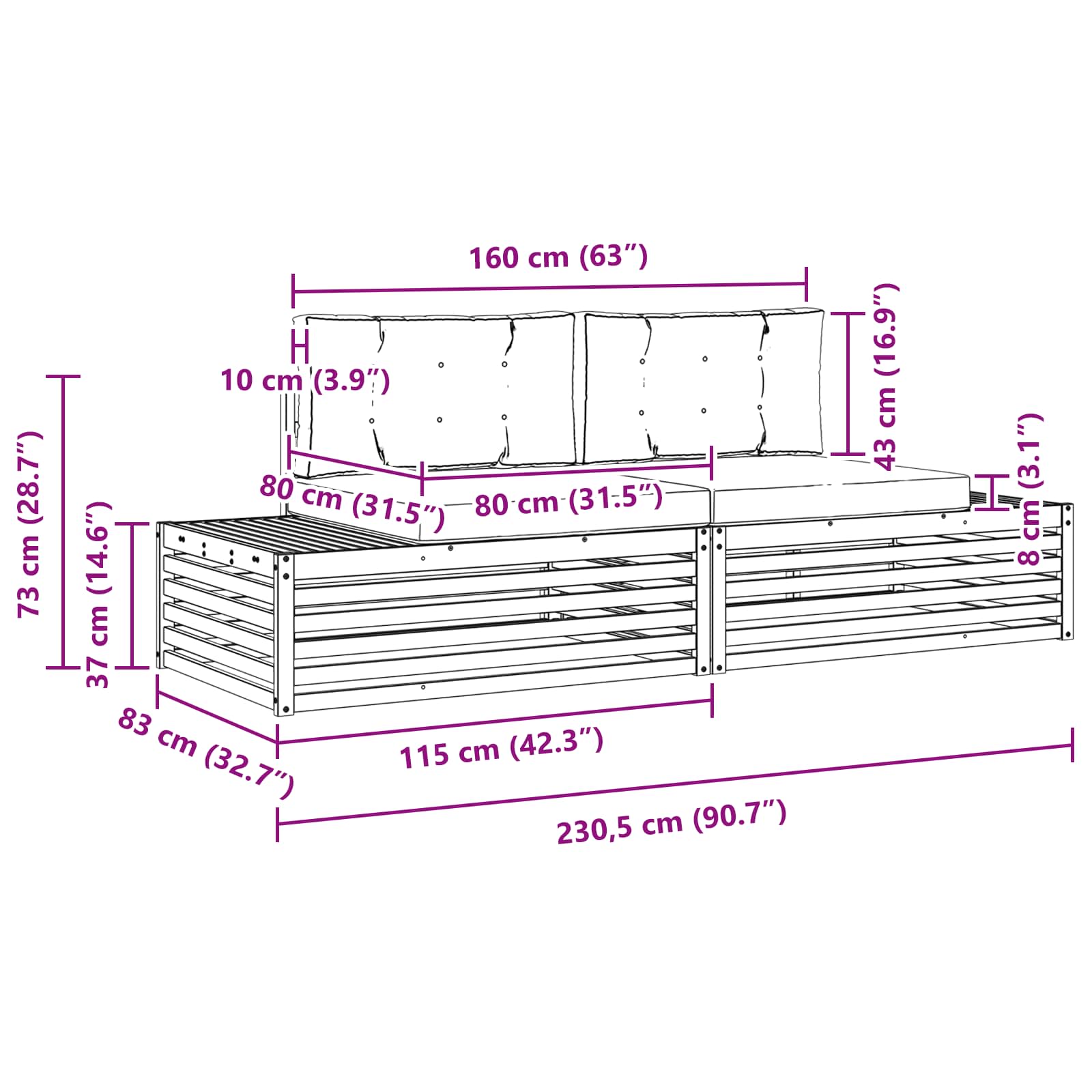 Outdoor-Sofagarnitur Weiß 230,5 x 83 x 73 cm Polyester