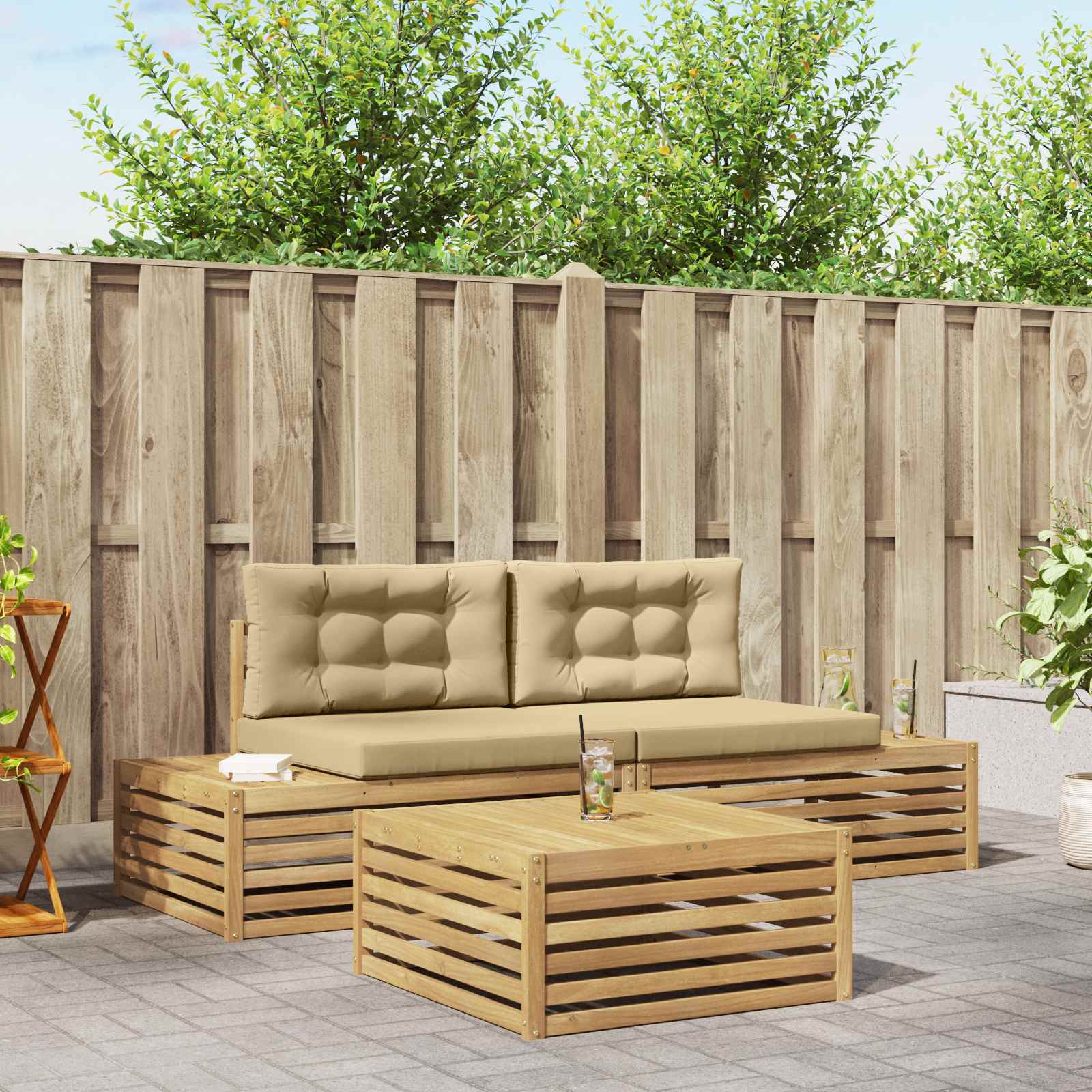 3 Stück Outdoor-Sofagarnitur Polyester Weiß