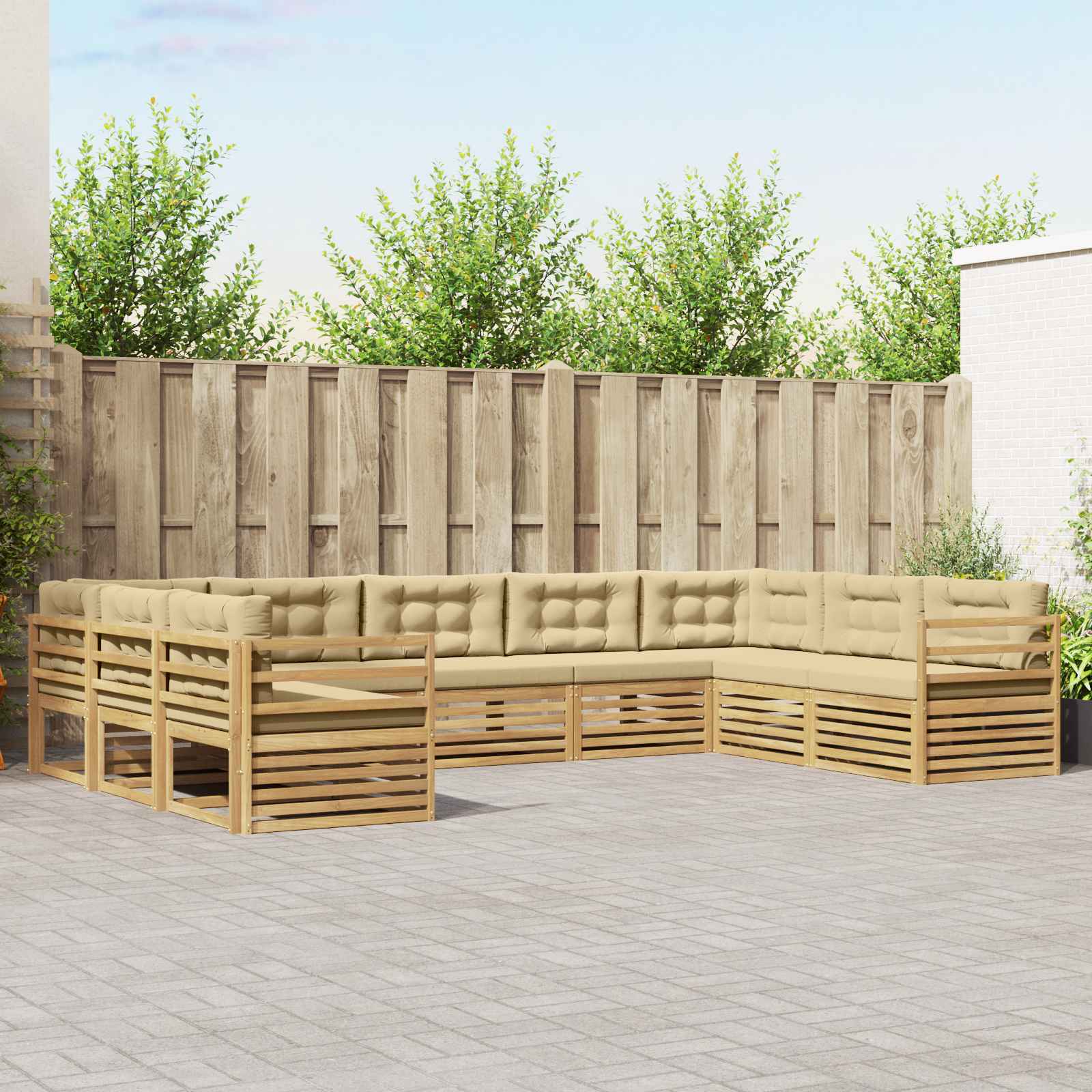 Outdoor-Sofagarnitur 9 pcs Weiß und Beige 404 x 245,5 x 73 cm
