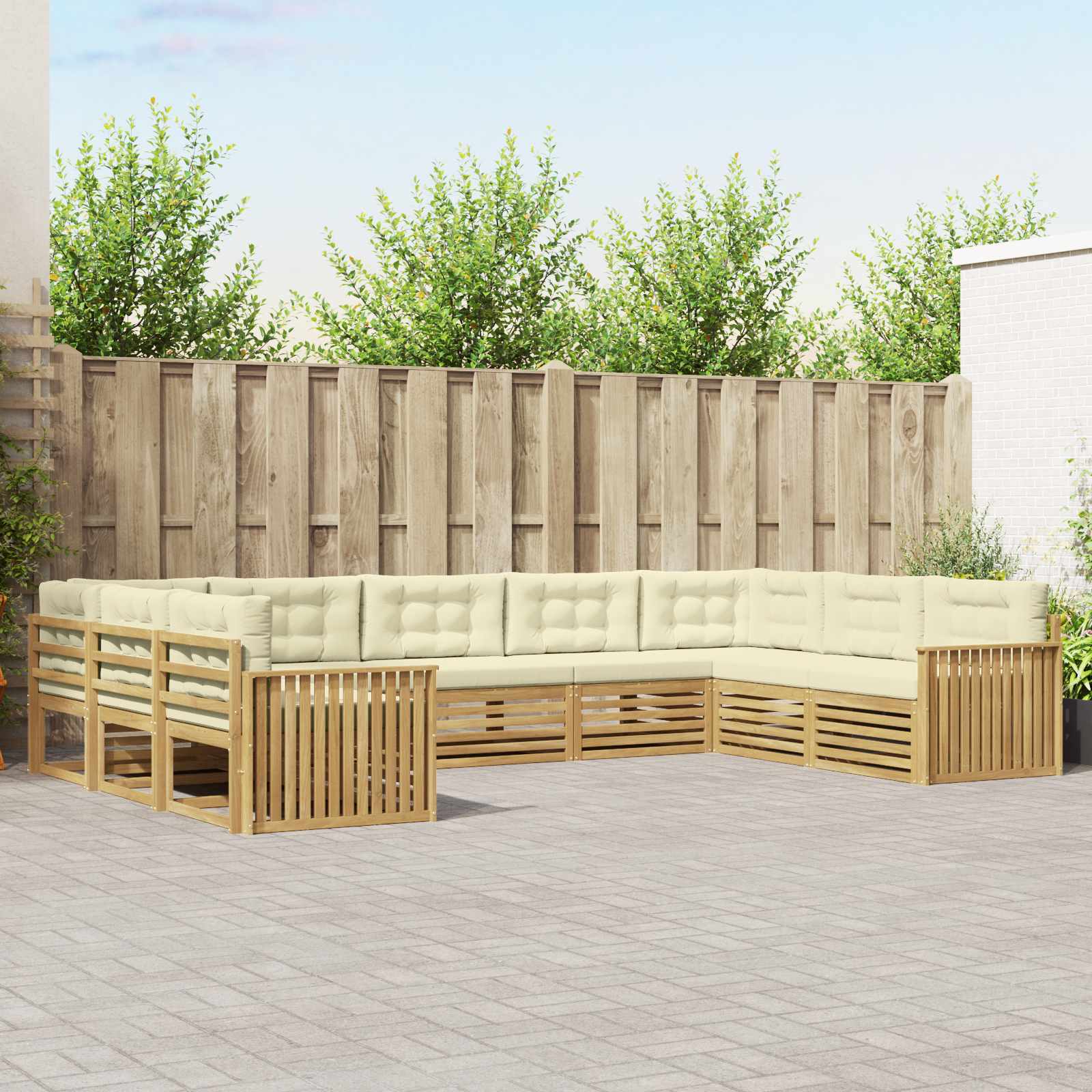 Outdoor-Sofagarnitur 9 pcs Weiß und Creme Massivholz Akazie