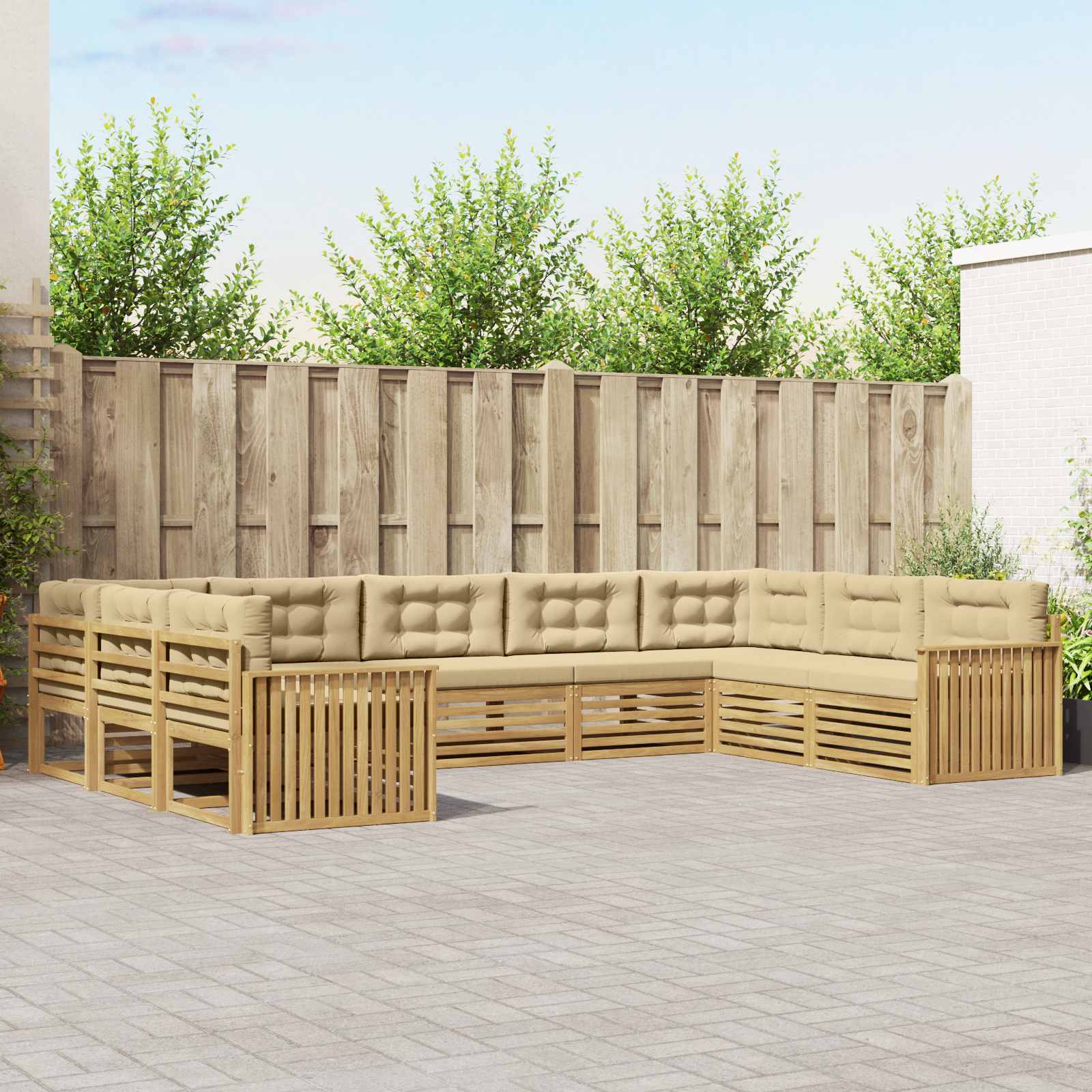 Outdoor-Sofagarnitur 9 pcs Weiß und Beige Massivholz Akazie