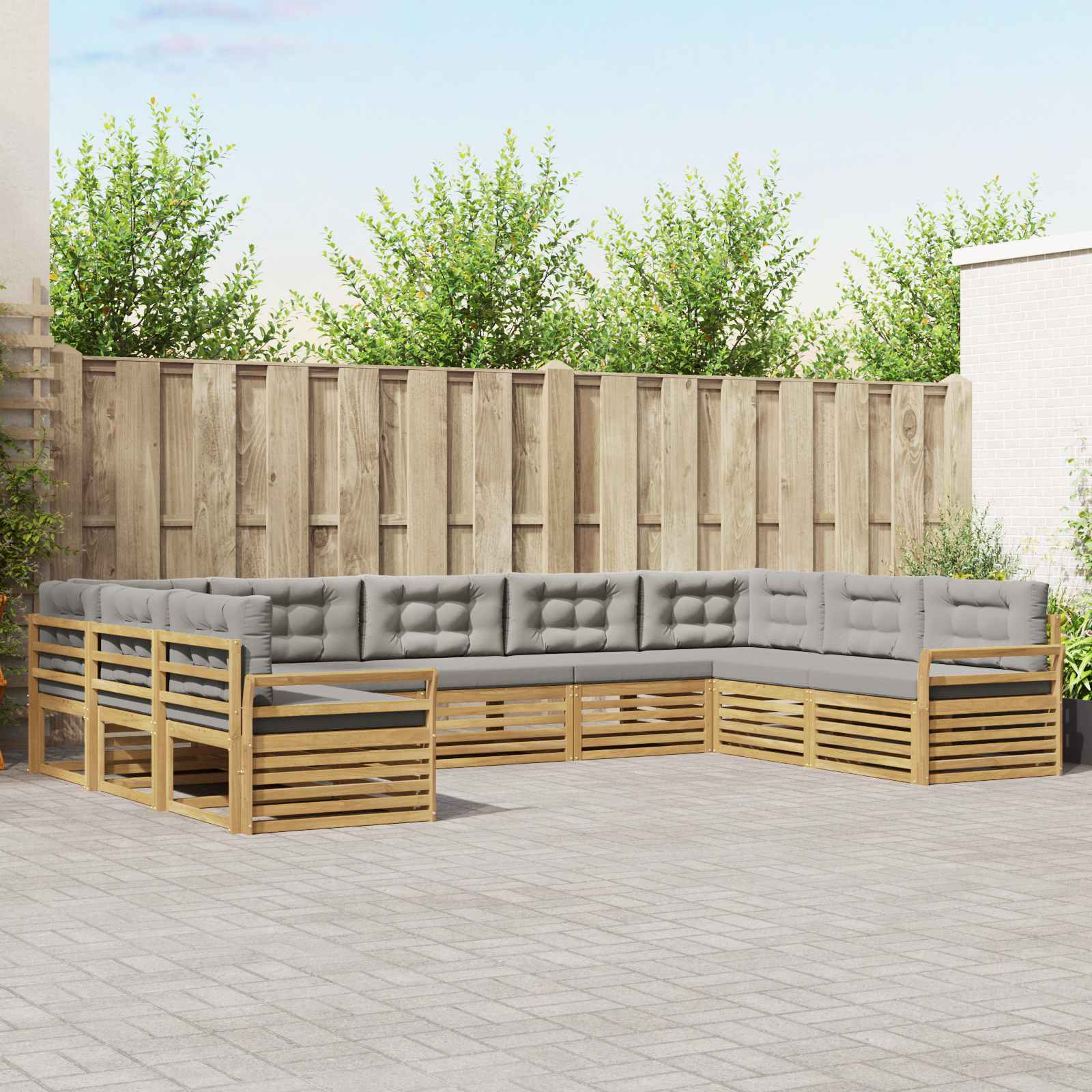 Outdoor-Sofagarnitur 9 pcs Weiß und Hellgrau Massivholz Akazie