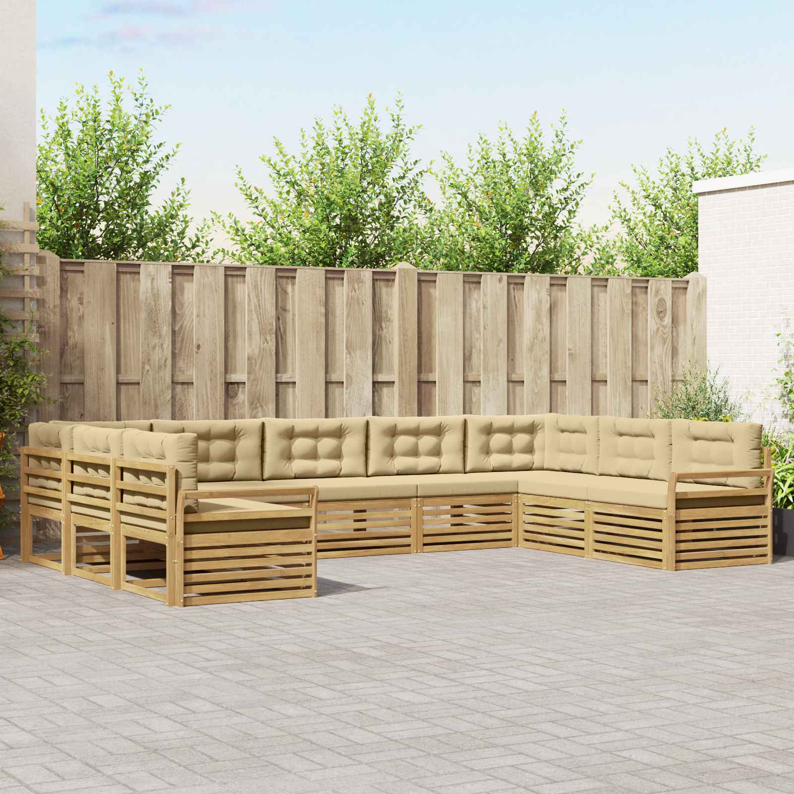 Outdoor-Sofagarnitur 9 pcs Weiß und Beige Massivholz Akazie