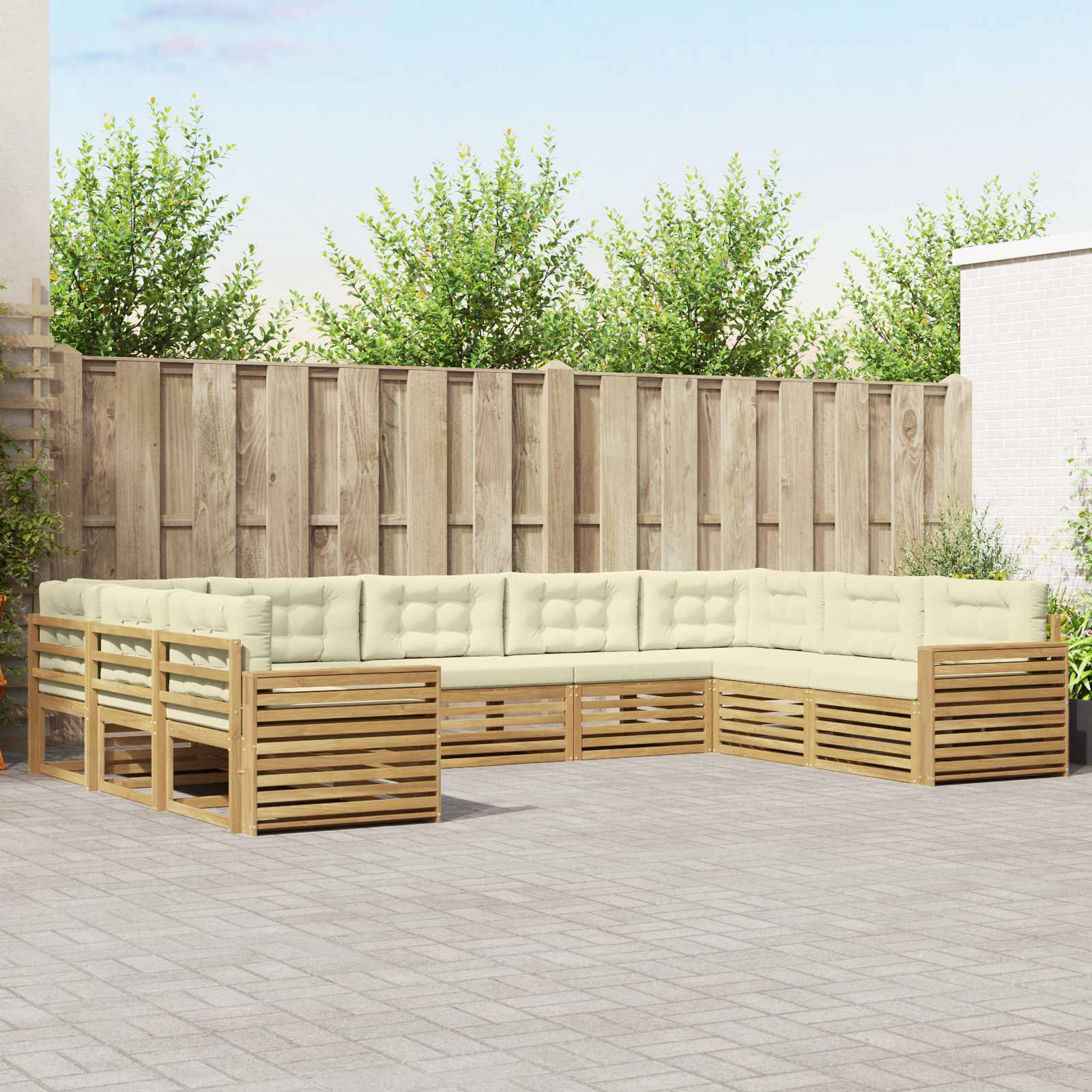 Outdoor-Sofagarnitur 9 pcs Weiß und Creme Massivholz Akazie