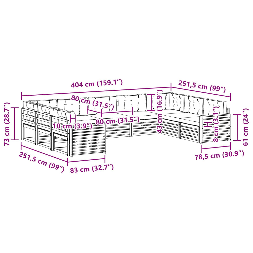 Outdoor-Sofagarnitur 9 pcs Weiß und Creme Massivholz Akazie