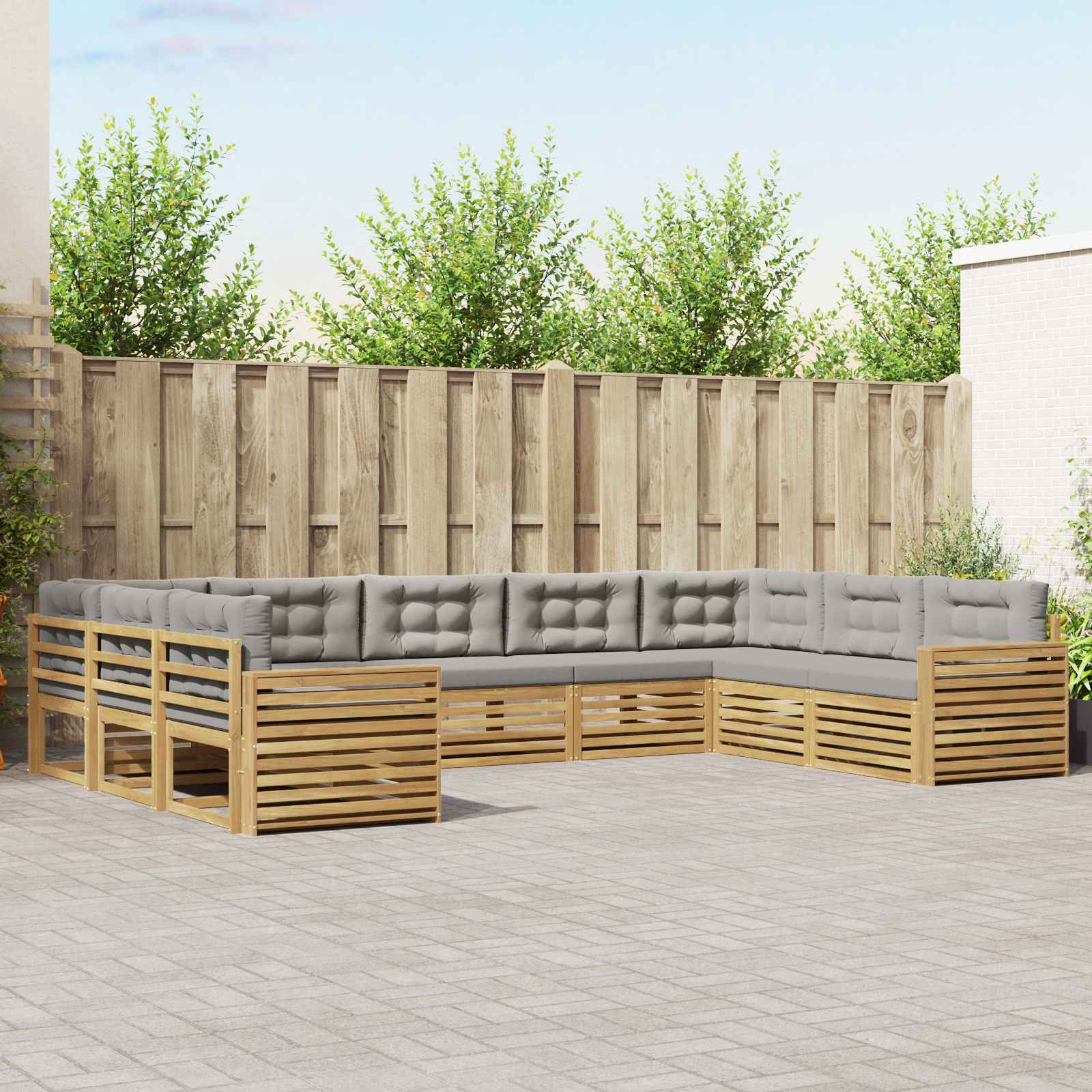 Outdoor-Sofagarnitur 9 pcs Weiß und Hellgrau Massivholz Akazie