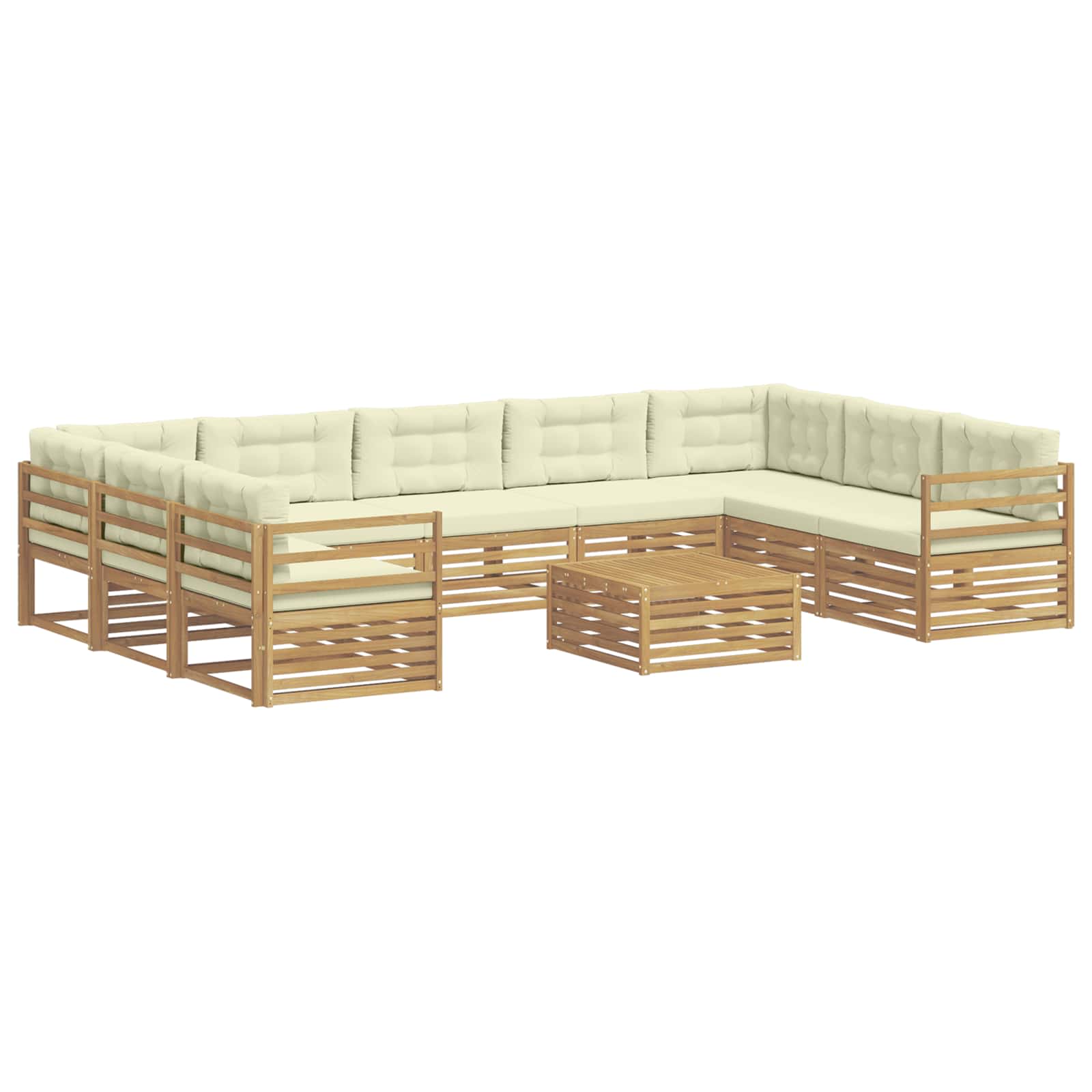 Outdoor-Sofagarnitur mit Kissen 10 pcs Weiß und Creme Polyester
