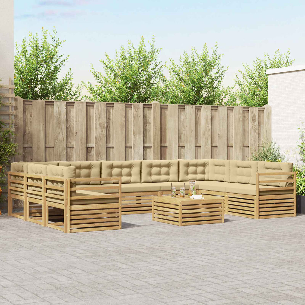Outdoor-Sofagarnitur mit Kissen 10 pcs Weiß und Beige Polyester
