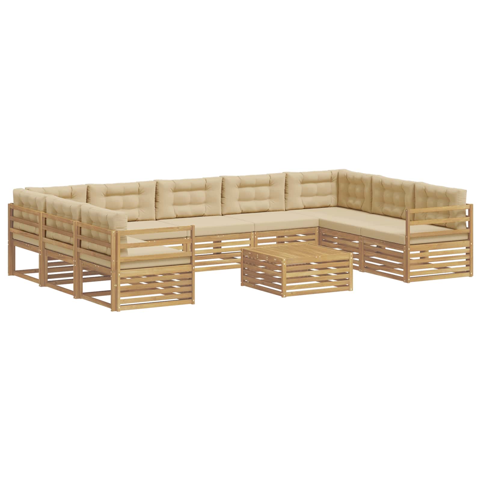 Outdoor-Sofagarnitur mit Kissen 10 pcs Weiß und Beige Polyester