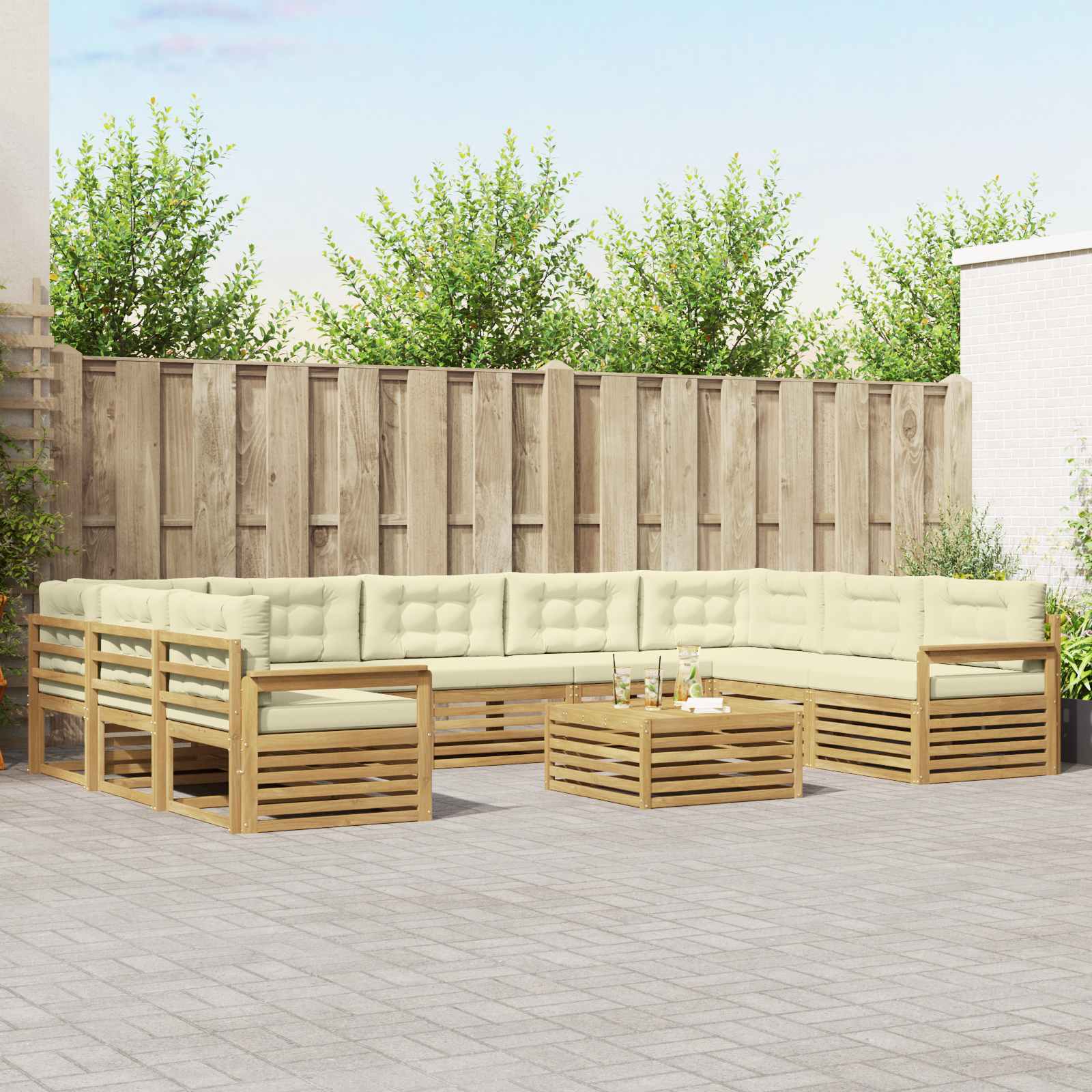 Outdoor-Sofagarnitur 10 pcs Weiß und Creme Massivholz Akazie