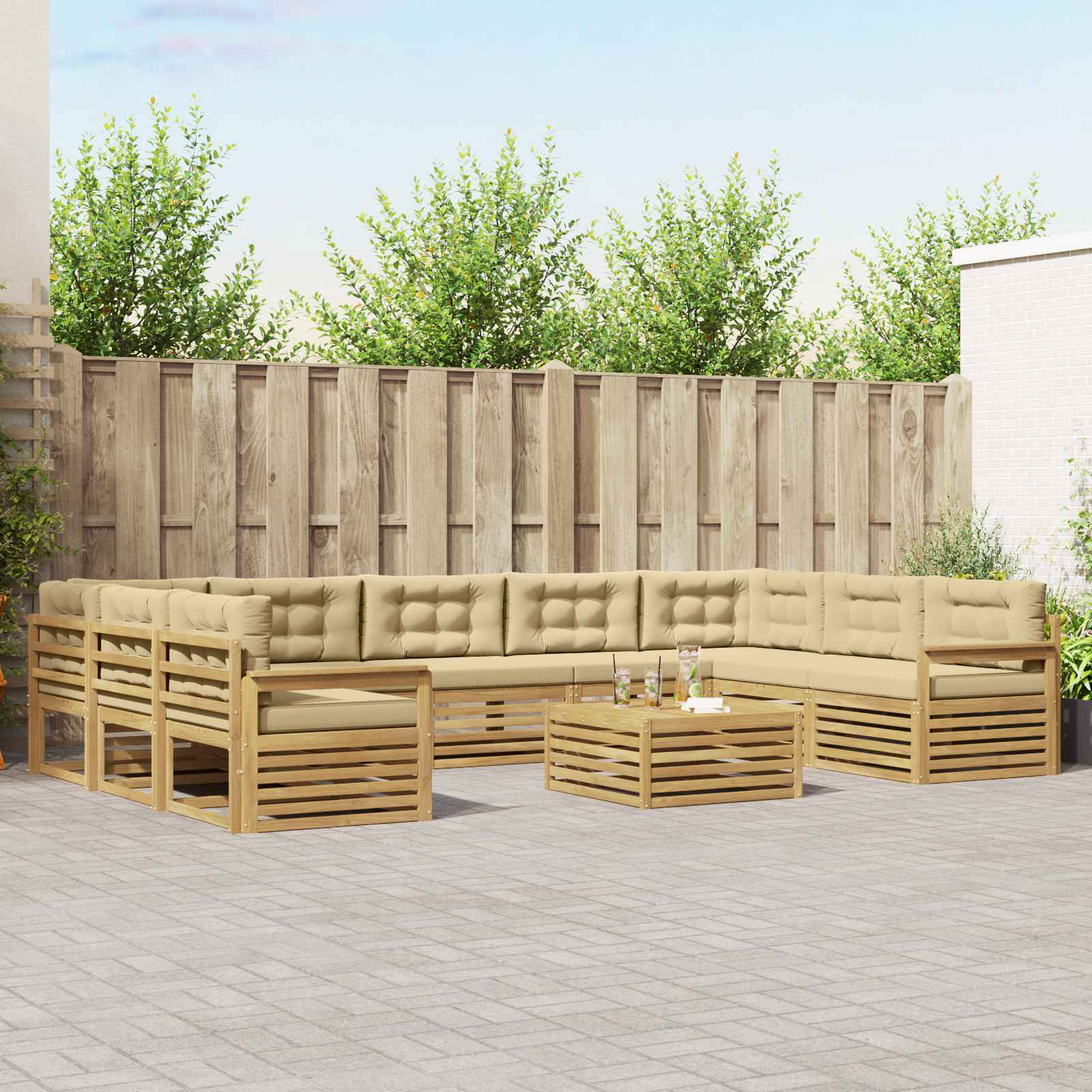 Outdoor-Sofagarnitur 10 pcs Weiß und Beige Massivholz Akazie