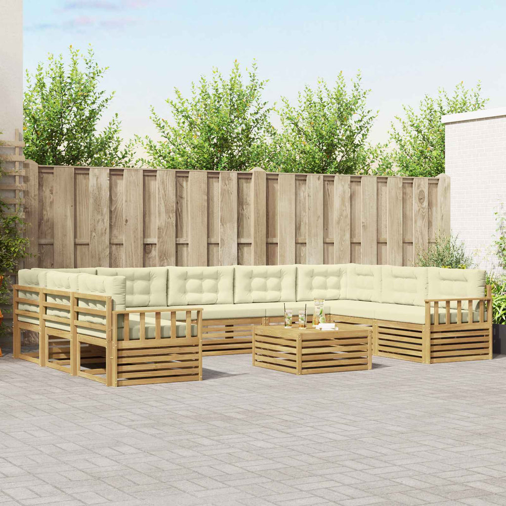 Outdoor-Sofagarnitur 10 pcs Weiß und Creme Massivholz Akazie