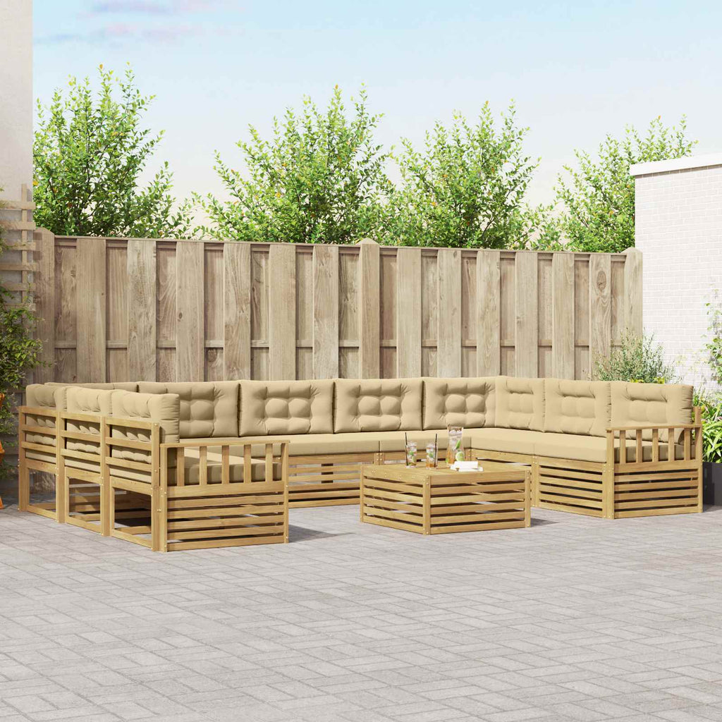Outdoor-Sofagarnitur 10 pcs Weiß und Beige Massivholz Akazie