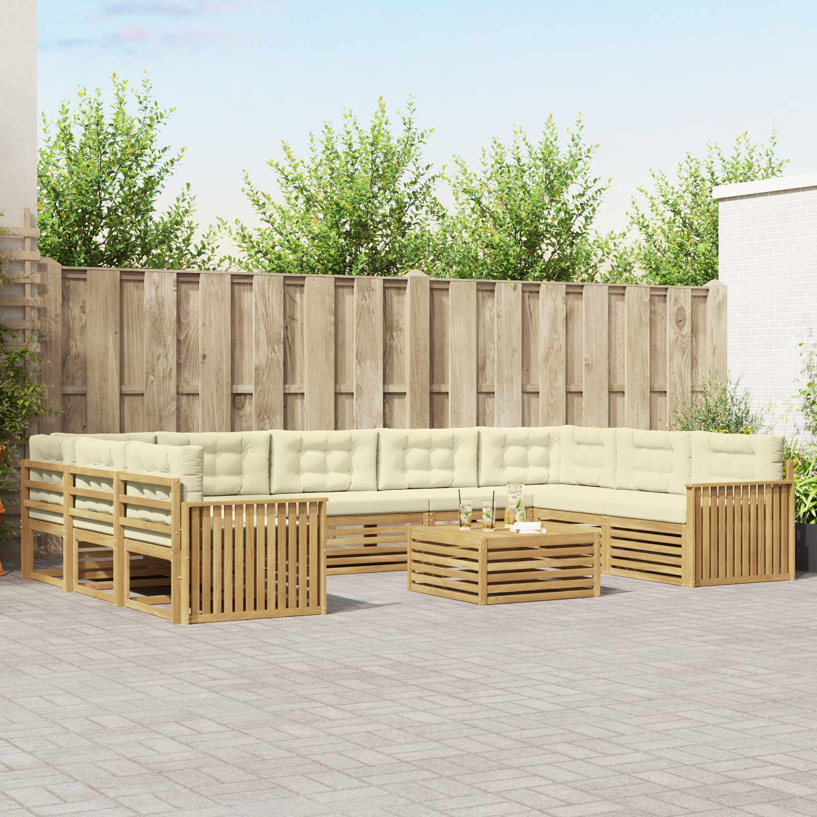 Outdoor-Sofagarnitur 10 pcs Weiß und Creme Massivholz Akazie
