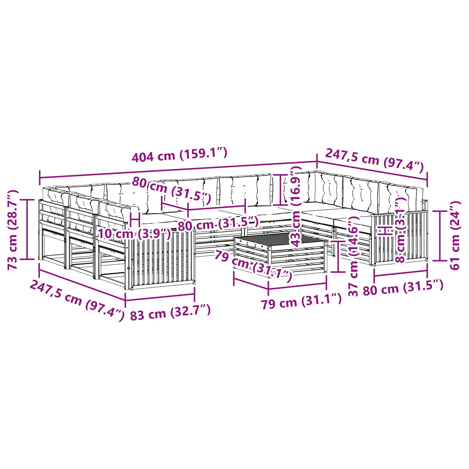 Outdoor-Sofagarnitur 10 pcs Weiß und Creme Massivholz Akazie