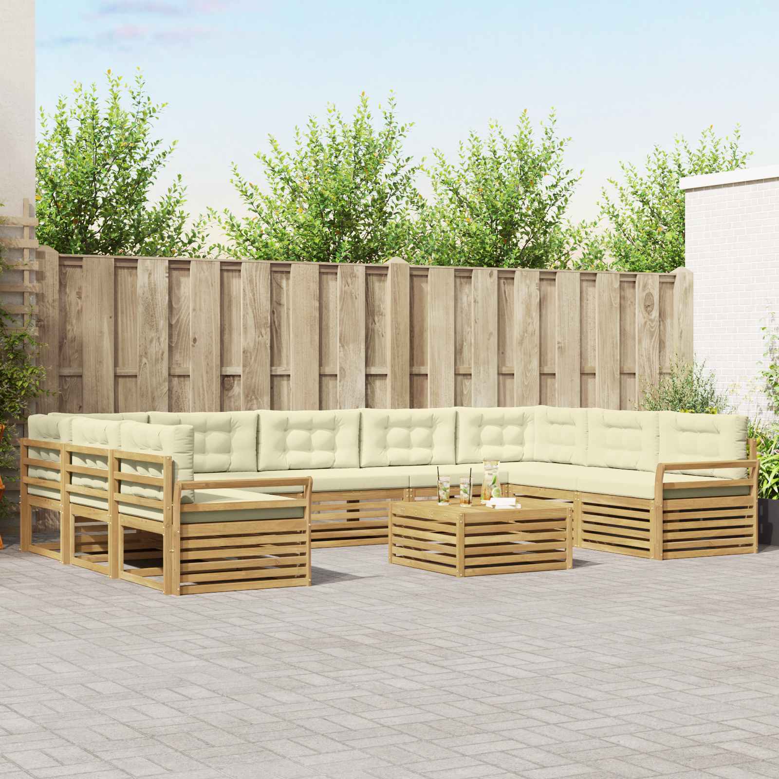 Outdoor-Sofagarnitur 10 pcs Weiß und Creme Massivholz Akazie