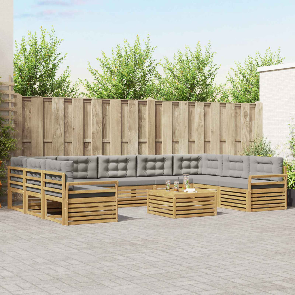 Outdoor-Sofagarnitur 10 pcs Weiß und Hellgrau Massivholz Akazie