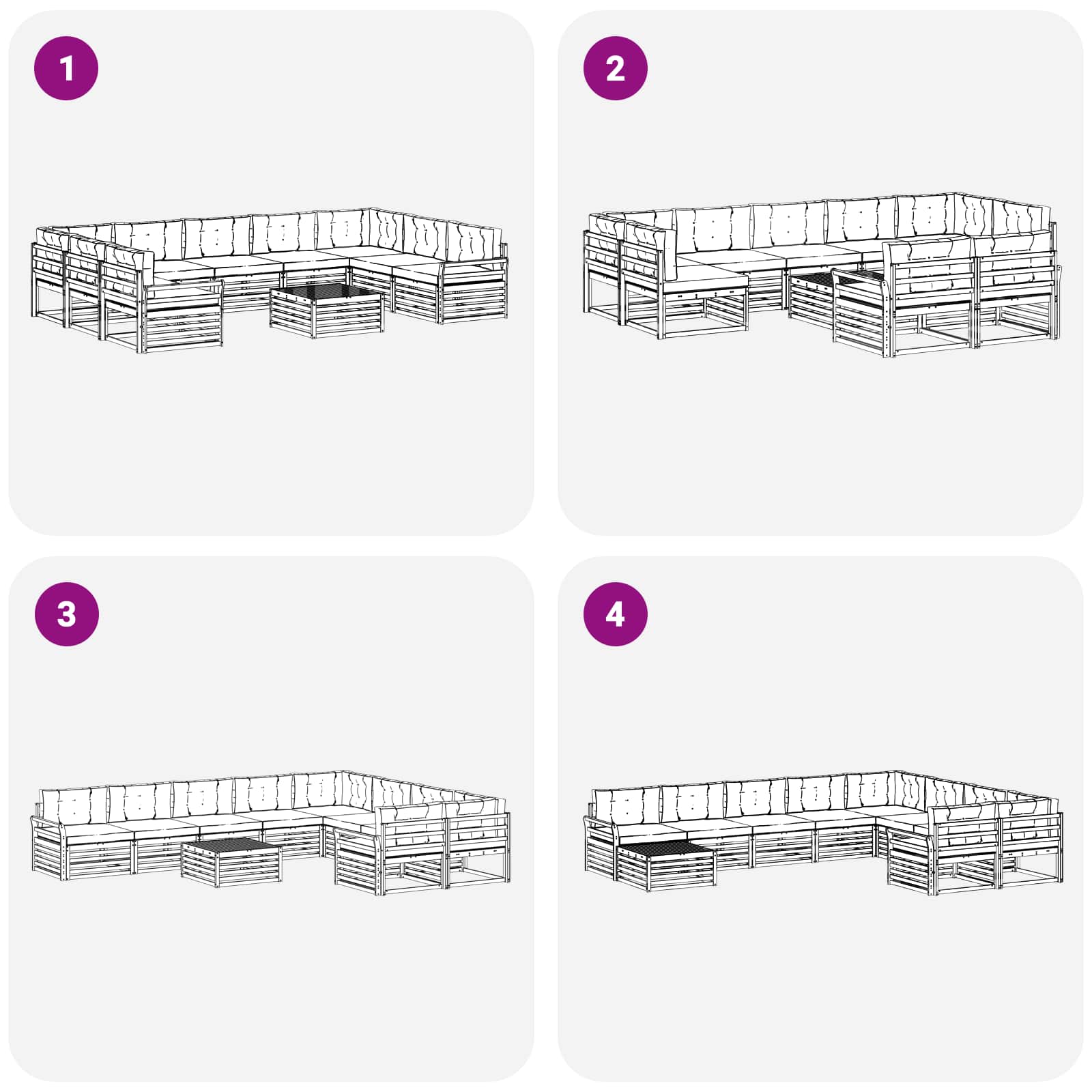 Outdoor-Sofagarnitur 10 pcs Weiß und Hellgrau Massivholz Akazie
