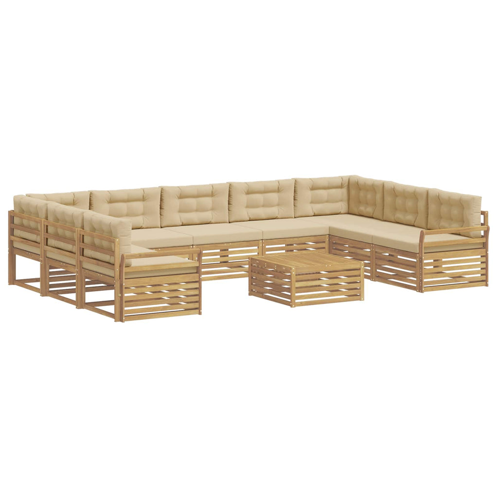 Outdoor-Sofagarnitur 10 pcs Weiß und Beige Massivholz Akazie