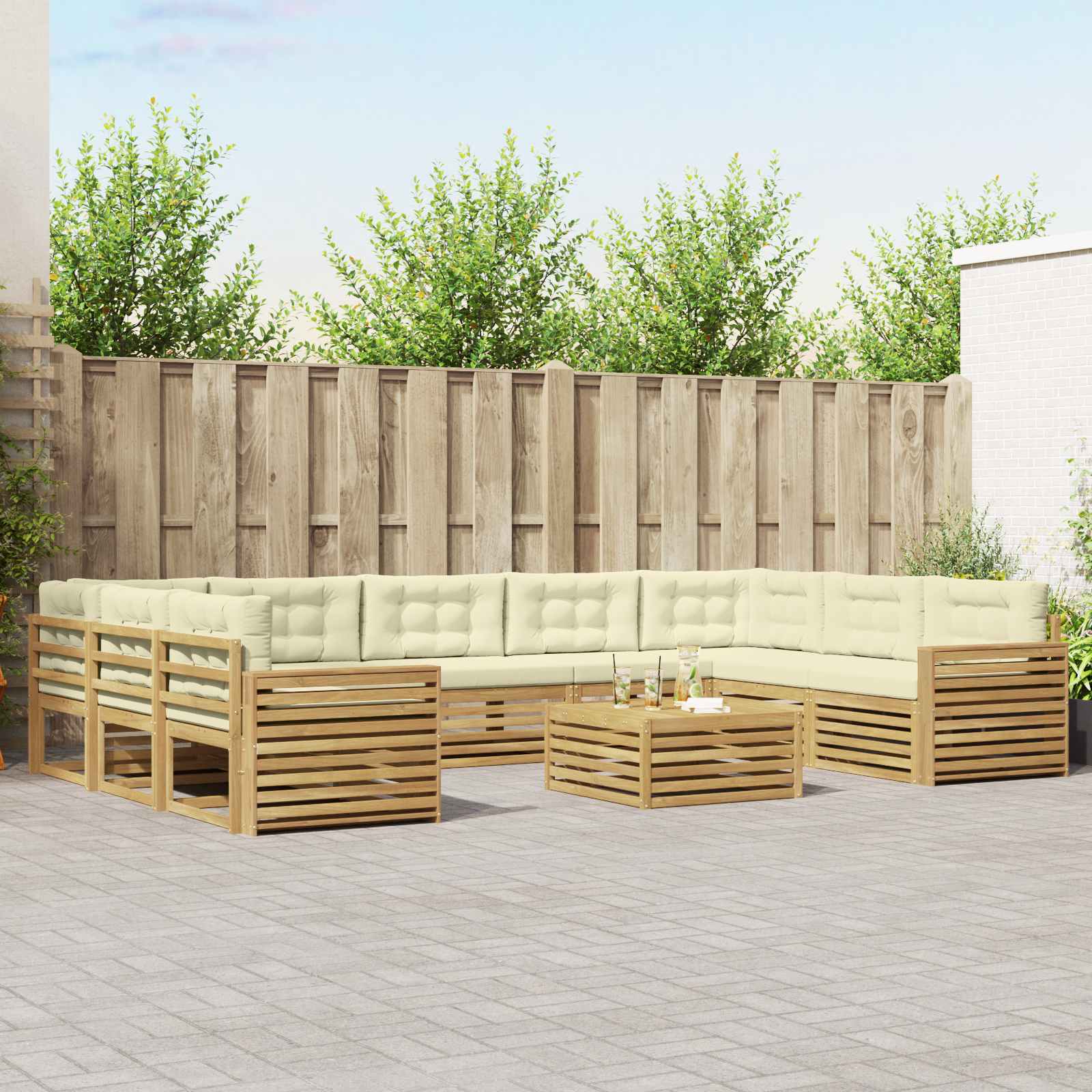 Outdoor-Sofagarnitur 10 pcs Weiß und Creme Massivholz Akazie