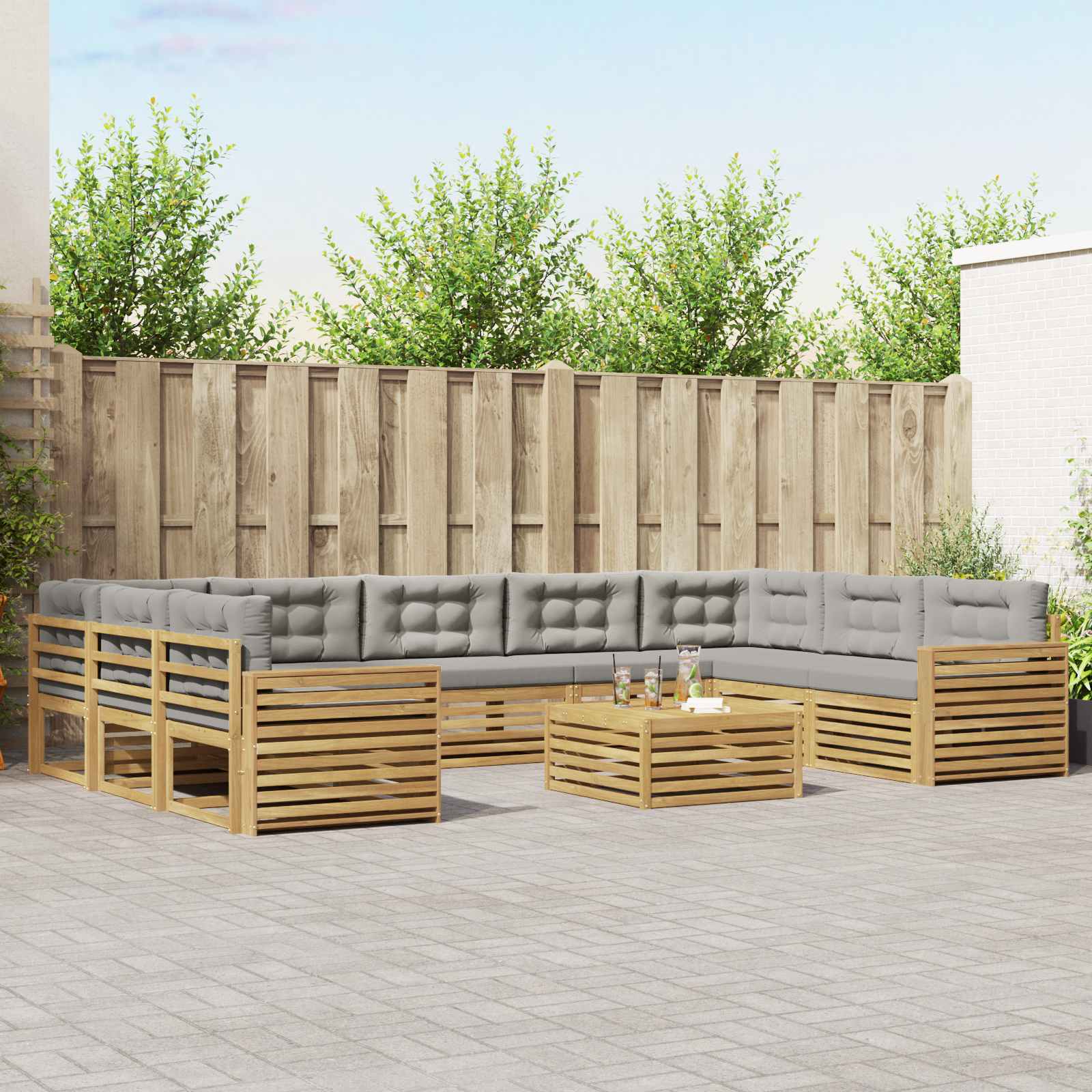 Outdoor-Sofagarnitur 10 pcs Weiß und Hellgrau Massivholz Akazie