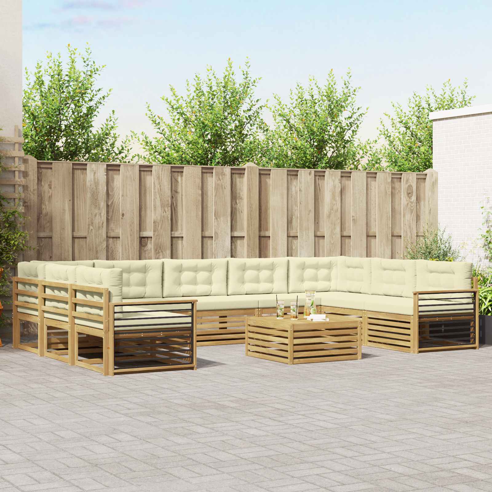 Outdoor-Sofagarnitur 10 pcs Weiß und Creme Massivholz Akazie