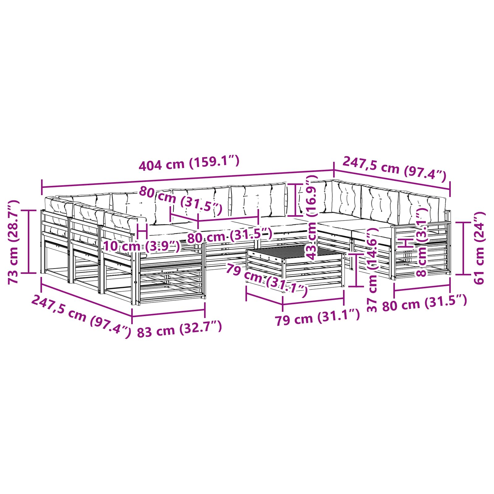 Outdoor-Sofagarnitur 10 pcs Weiß und Creme Massivholz Akazie